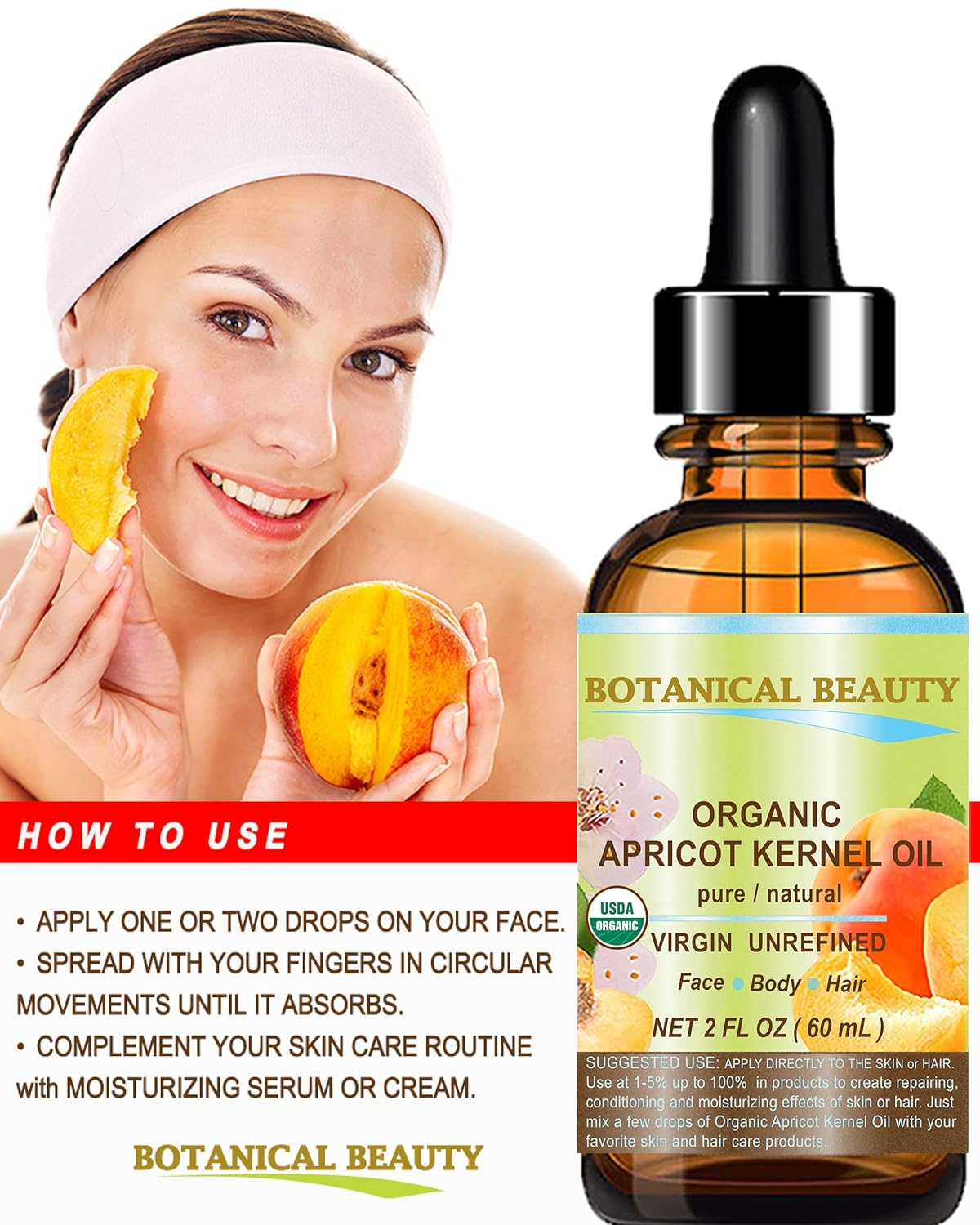 Botanical Beauty ORGANIC APRICOT KERNEL OIL Australian 100% Pure Virgin Unrefined Cold Pressed Carrier Oil 4 oz- 120 ml for Face Hair Body Nails Skin Anti-Aging