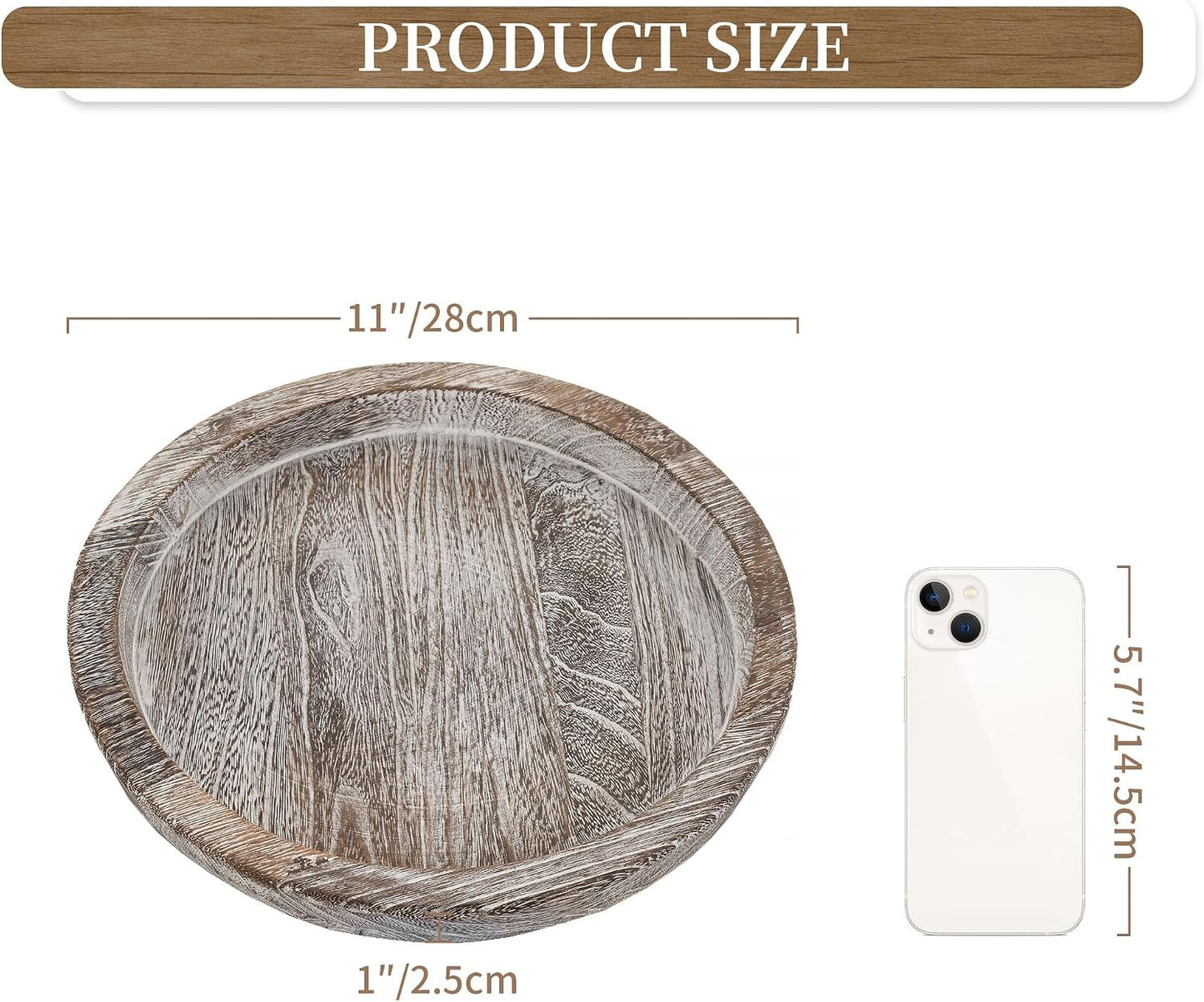 Hanobe Candle Plate Holder Tray: Round Wood Decorative Candle Plate - Rustic Farmhouse CoffeeTable Decor - Tealight Pillar Trays for Home Decor (Whitewash)