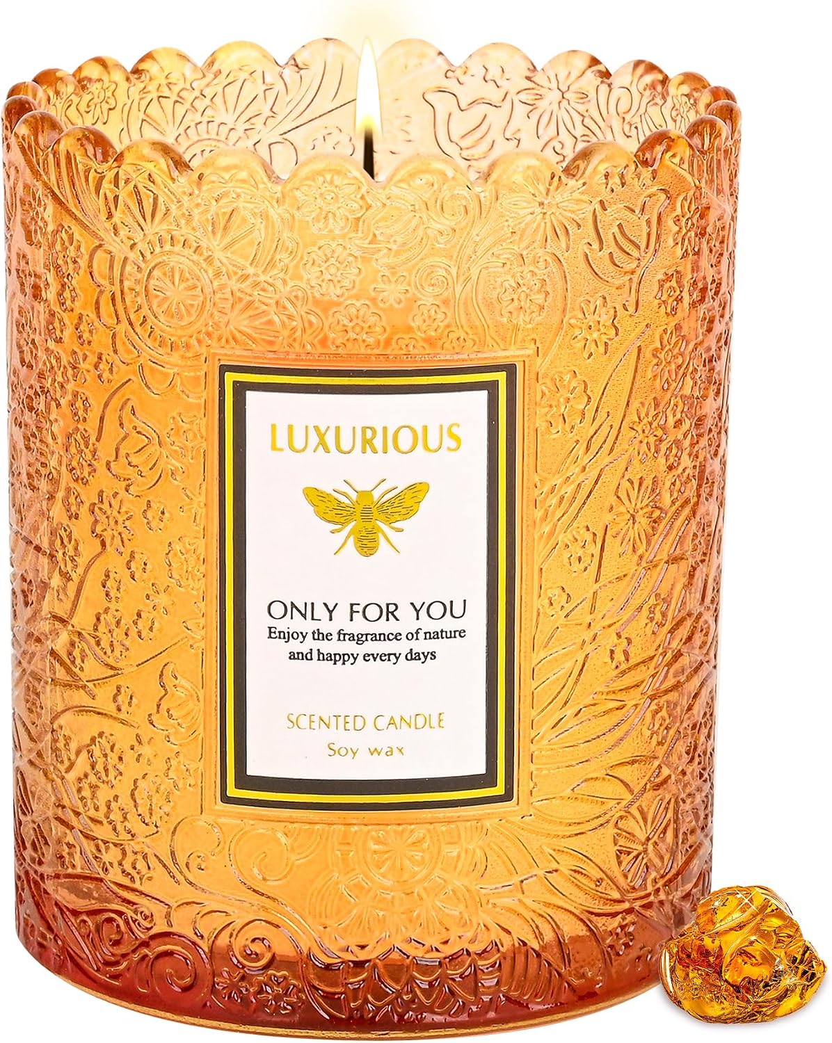 Amber Scented Candle, Candles for Home Scented, Candles Gifts for Women & Men, Luxury Glass Jar Candle, Natural Soy Candle, 40 Hours Long Burning, 7 oz