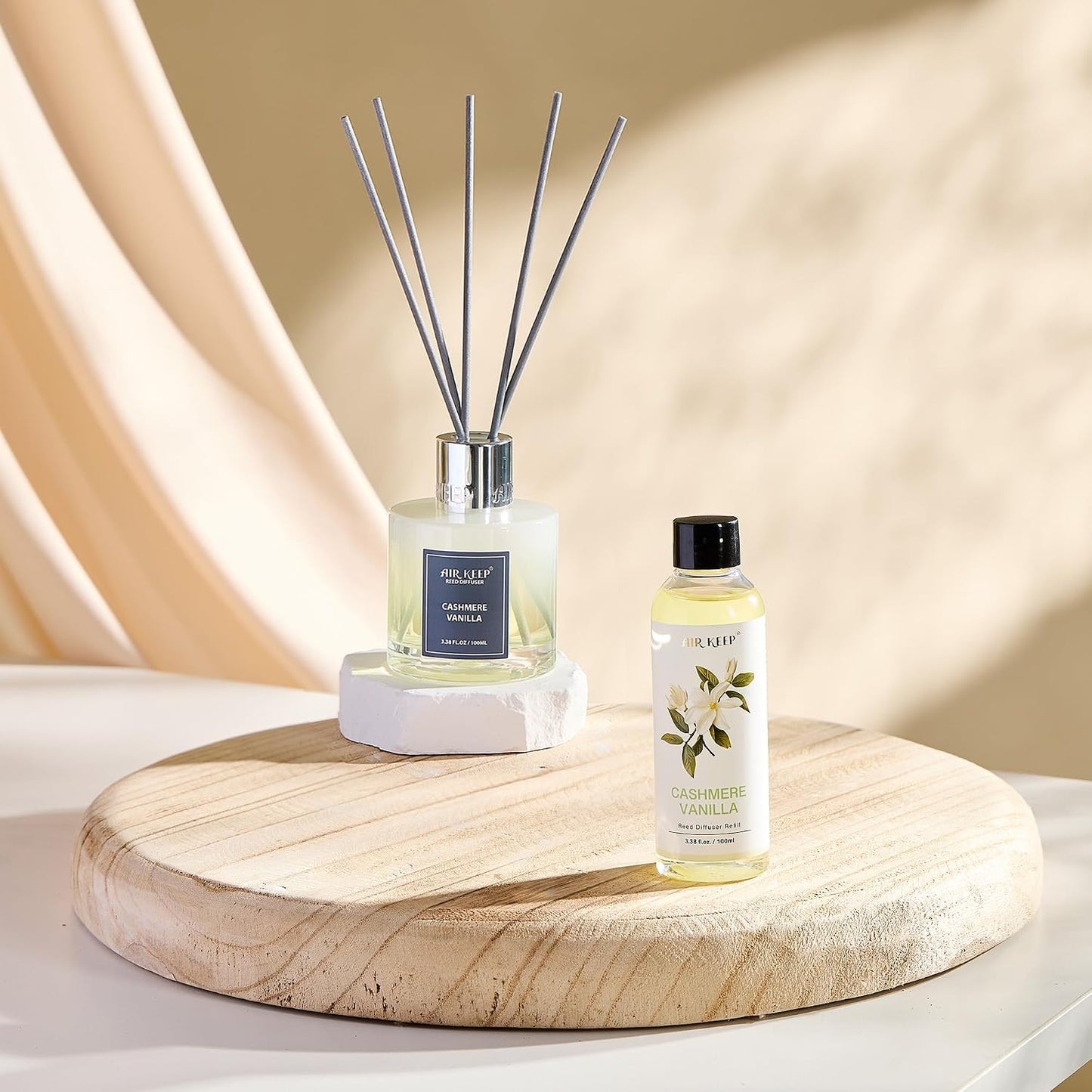 Airkeep Reed Diffuser Oil Refill/Cashmere Vanilla/3.38oz（100ml/1 Pack/Scented Oil Refill for Reed Diffuser Home Fragrance for Bedroom, Bathroom Office Home Decor