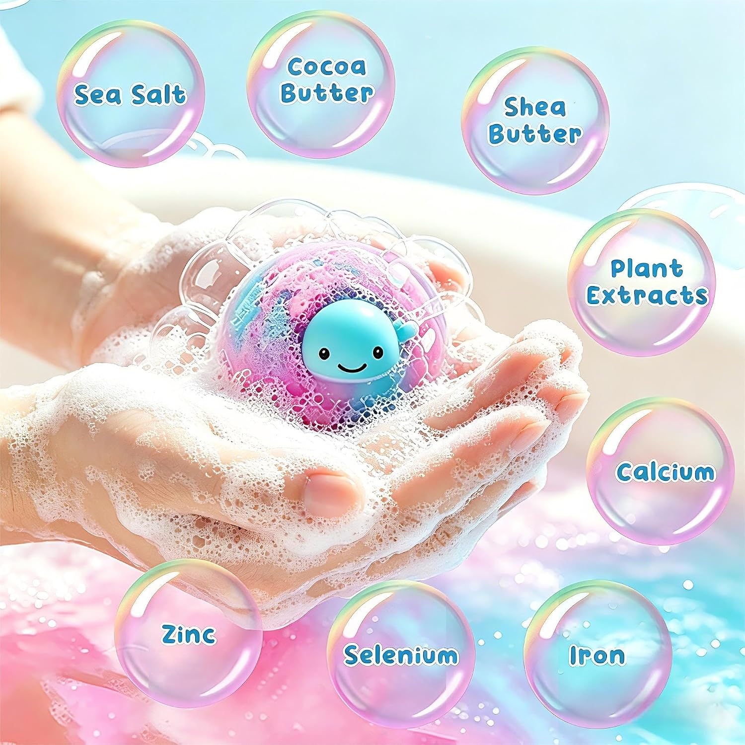 12 Pack Bath Bomb Gift Set - Large 2.1oz / 60g Shea Butter Spa Fizzies with Hidden Surprise Inside - Mineral-Rich Non-Staining Moisturizing Formula for Adults