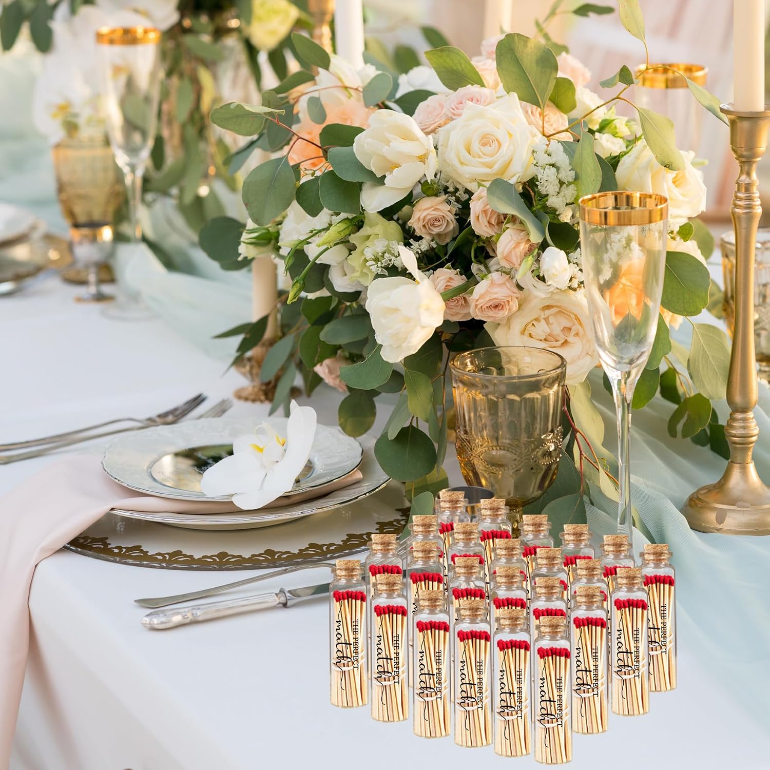 Klmnop 24 Pcs Empty Matches Jars with Cork Top, Bulk Glass Match Holder with Decorative Twine for DIY Wedding Matches Favors Party Favors Guests Gifts(Clear)