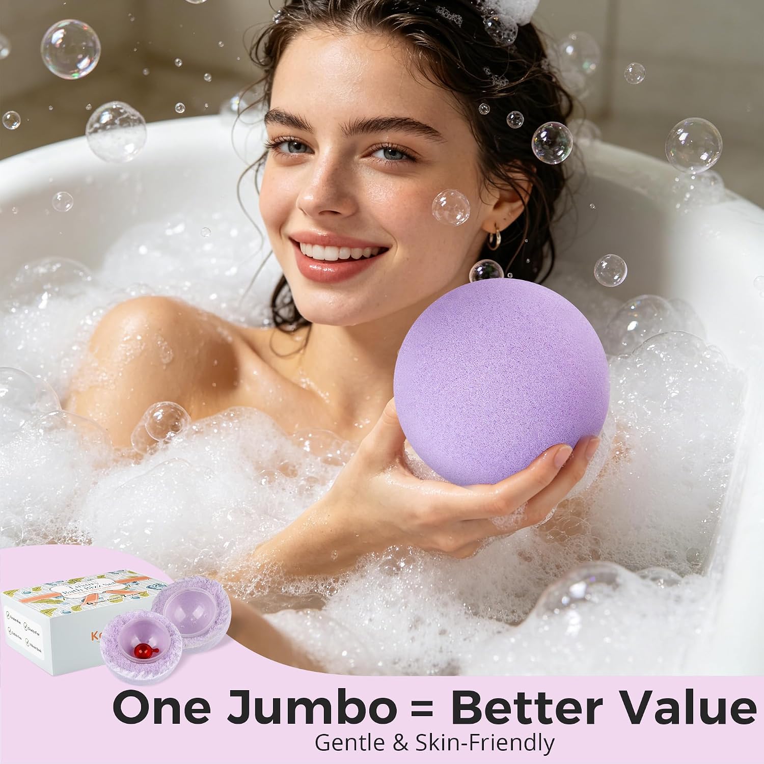 Jumbo Bath Bombs Gift Set for Women, 6 Pack 7 oz Fizzies | 6 Floral-Scented Jumbo 7 oz Bath Bombs with Hair Capsule, Colorful Fizz, Spa Gifts for Women, Mom, Wife, Girlfriend