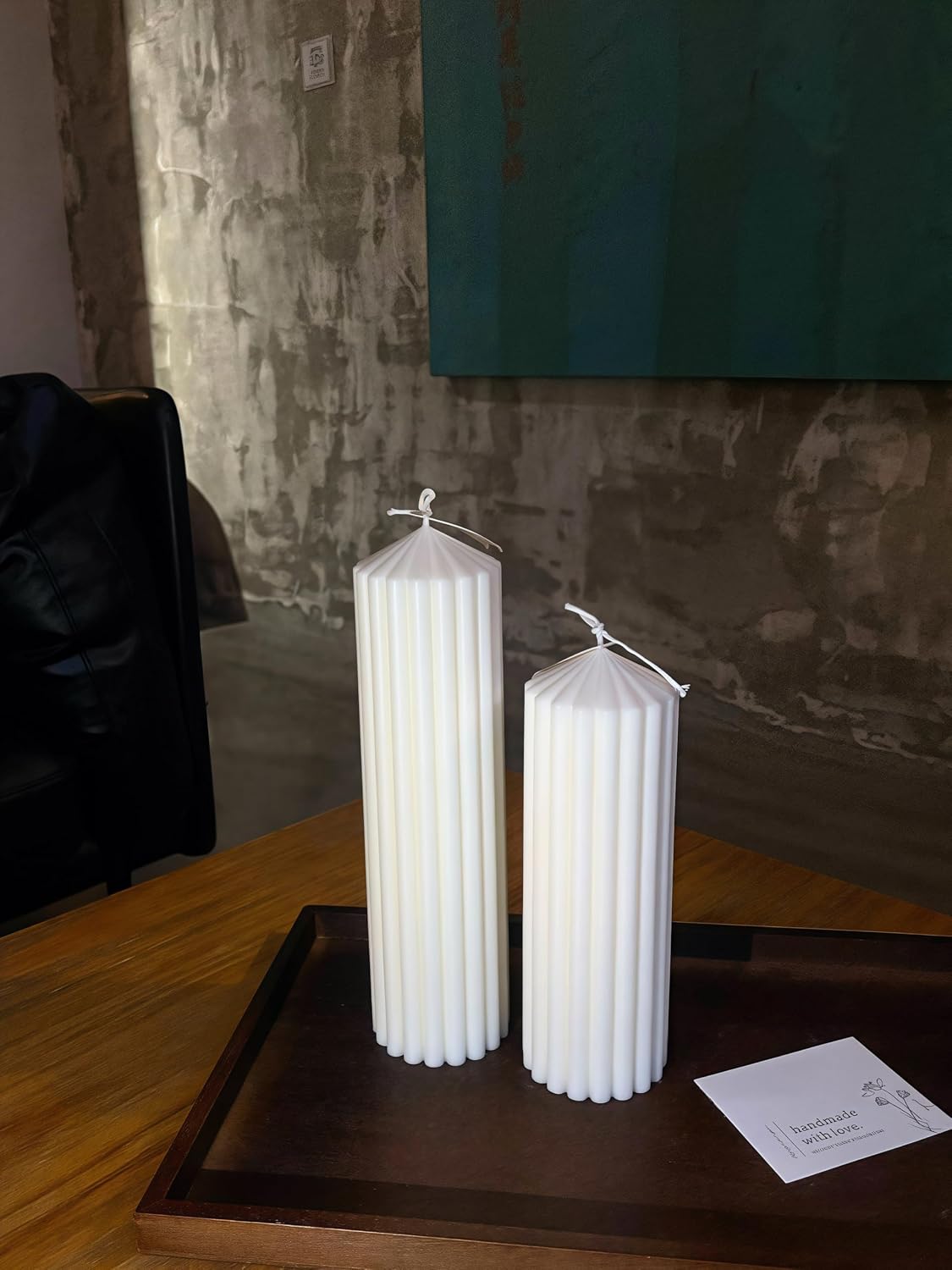 Ribbed Peak Pillar Candle- Large Handmade Scented Soy Wax Candle with Elegant Bubble Aesthetic， Housewarming Gift, Shelf & Coffee Table Centerpiece, White (Medium)