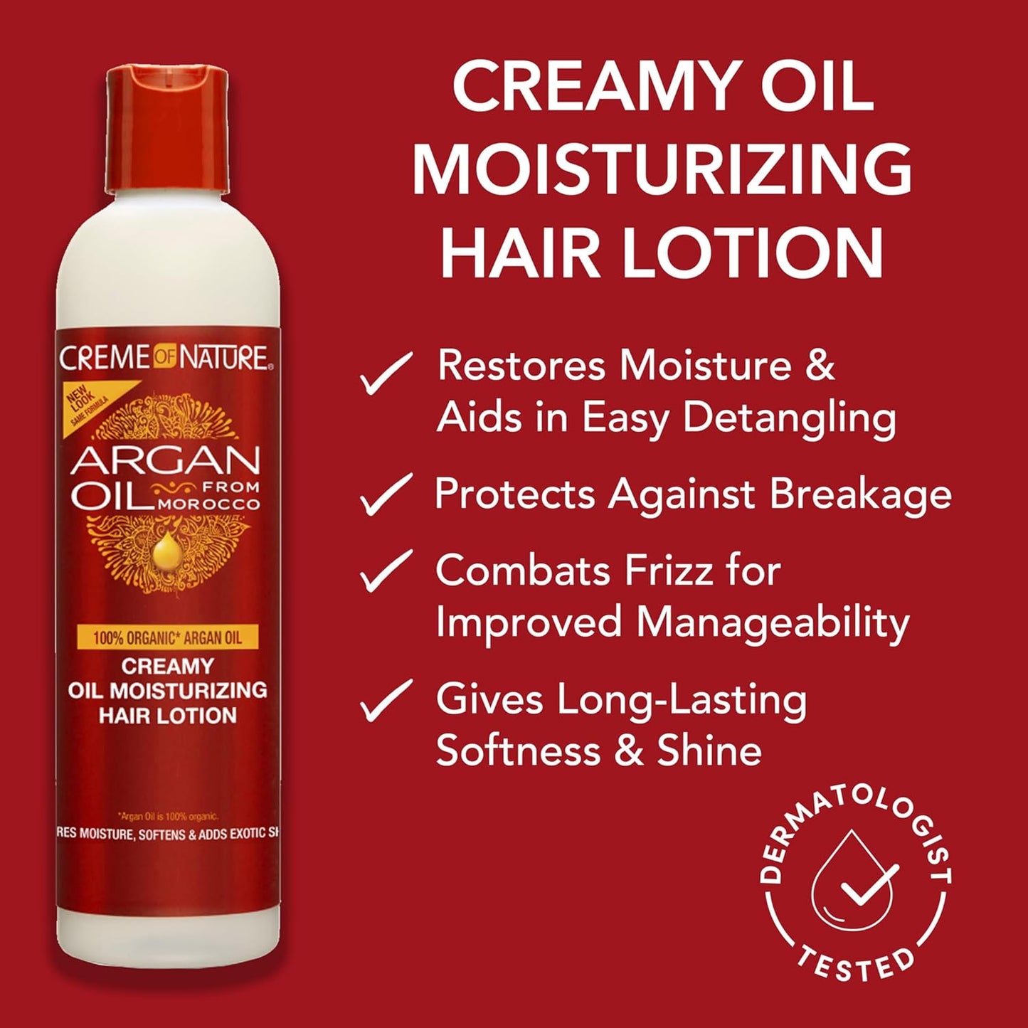Creme of Nature Argan Oil from Morocco Creamy Oil Moisturizing Hair Lotion, Restores Moisture, Softness, Controls Frizz & Breakage, 8.45 fl oz