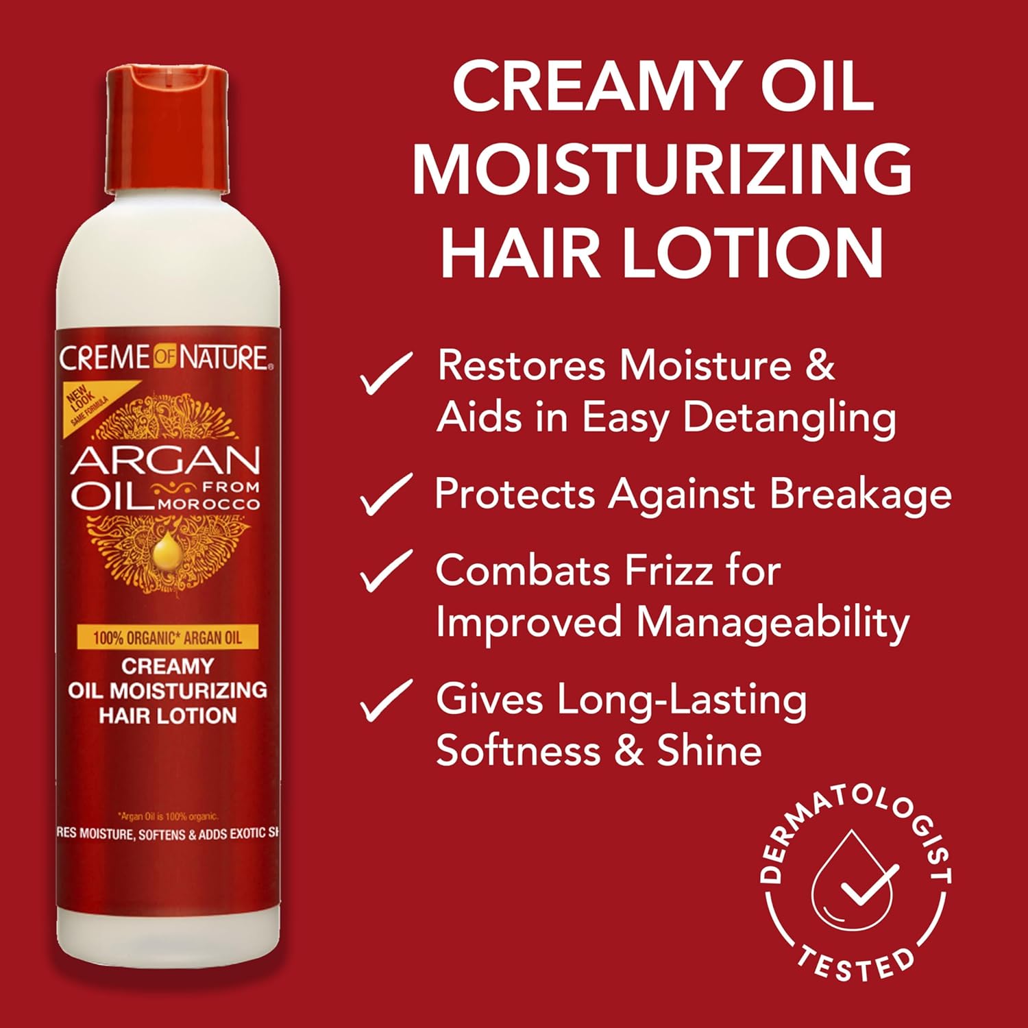 Creme of Nature Argan Oil from Morocco Creamy Oil Moisturizing Hair Lotion, Restores Moisture, Softness, Controls Frizz & Breakage, 8.45 fl oz
