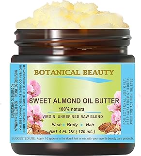 Botanical Beauty SWEET ALMOND OIL BUTTER Pure Natural Virgin Unrefined RAW for FACE, SKIN, BODY, DAMAGED HAIR, NAILS. (4 Fl Oz)