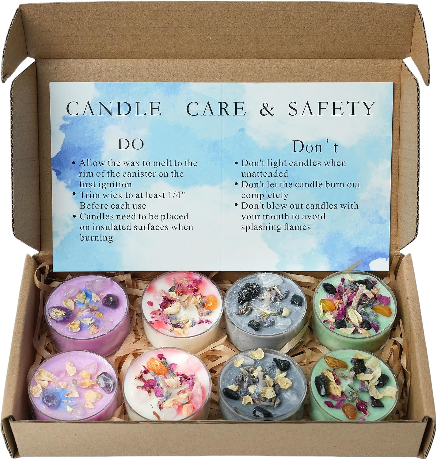 Tealight Soy Candles with Crystals and Herbs, Handmade Energy Candles, Aromatherapy Candles. (Mixed)