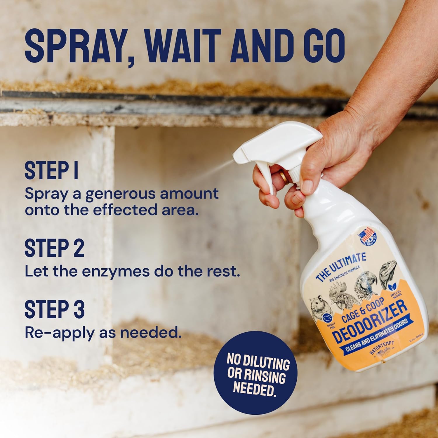 Hatortempt Chicken Coop Deodorizer & Cleaner Spray - 32 fl oz, Unscented - Ammonia Control Odor Eliminator & Coop Refresher for Chickens