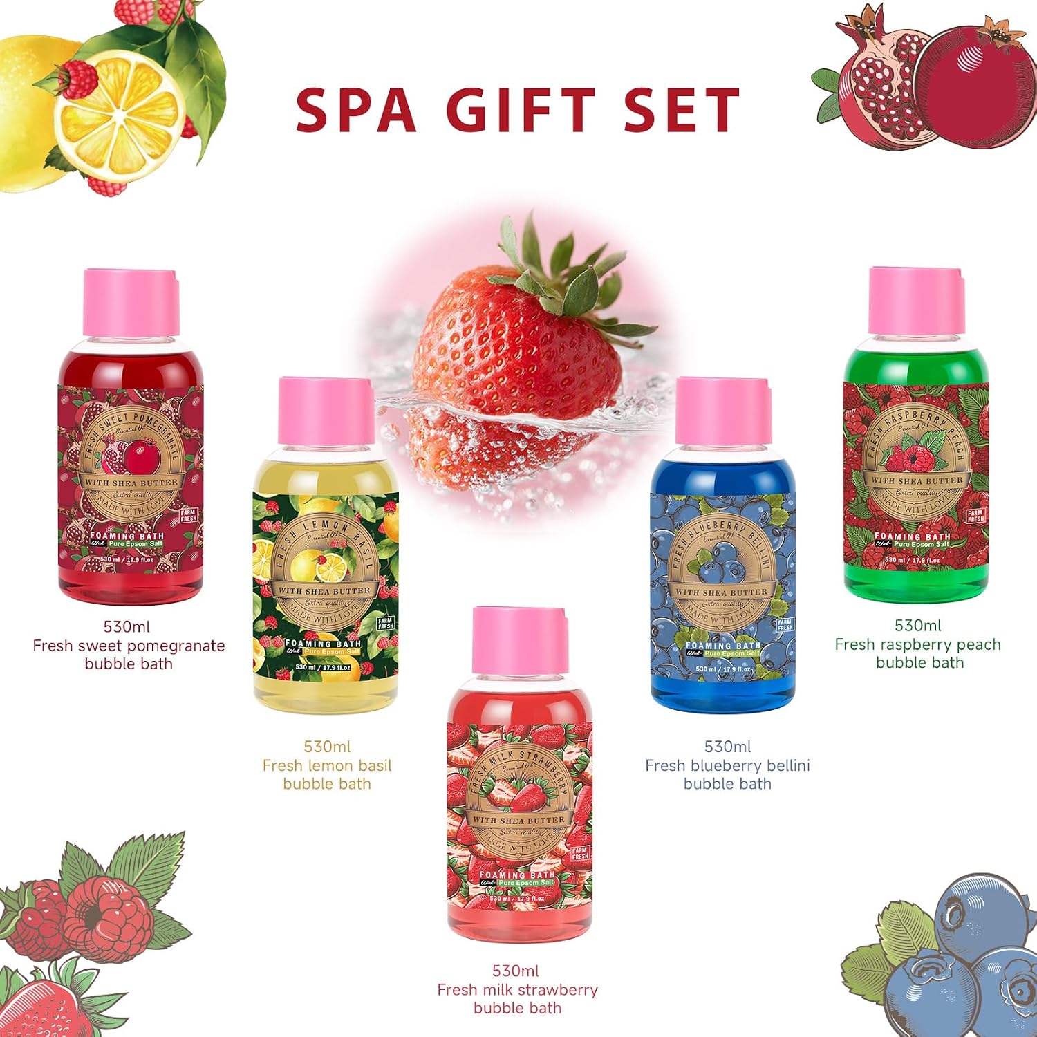 5x17.9fl.oz Moisturizing Foaming Bath Gift Set with Essential Oil, Epsom Salt