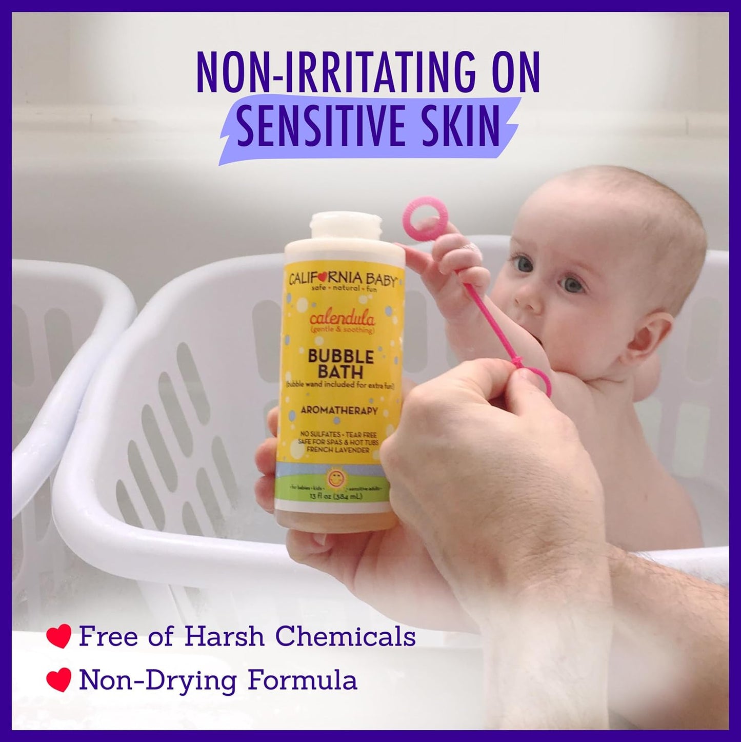 California Baby Calendula Bubble Bath | 100% Plant-Based Kids Bubble Bath | Soothing Lavender Baby Bubble Bath | Free Bubble Wand | 384 mL / 13oz