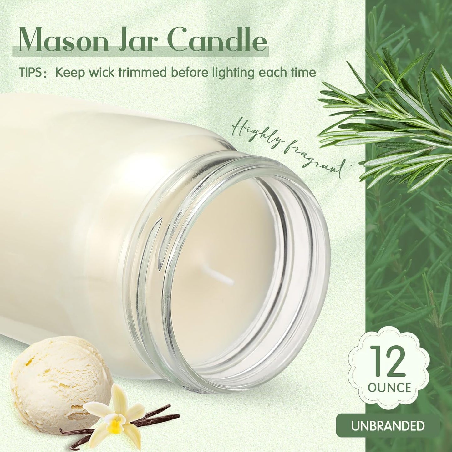 MTLEE 4 Pack 12 oz Mason Jar Soy Candle with Essential Oils Scented Soy Wax Candles up to 60 Hours Burn Time Gift for Easter Home Office Wedding Birthday Farmhouse Party Mother(Vanilla)