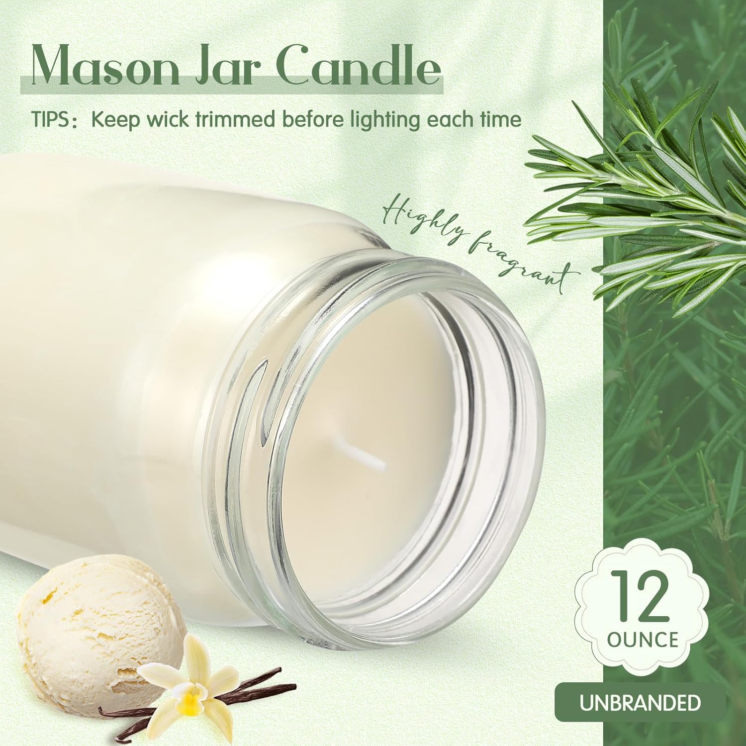 MTLEE 4 Pack 12 oz Mason Jar Soy Candle with Essential Oils Scented Soy Wax Candles up to 60 Hours Burn Time Gift for Easter Home Office Wedding Birthday Farmhouse Party Mother(Vanilla)