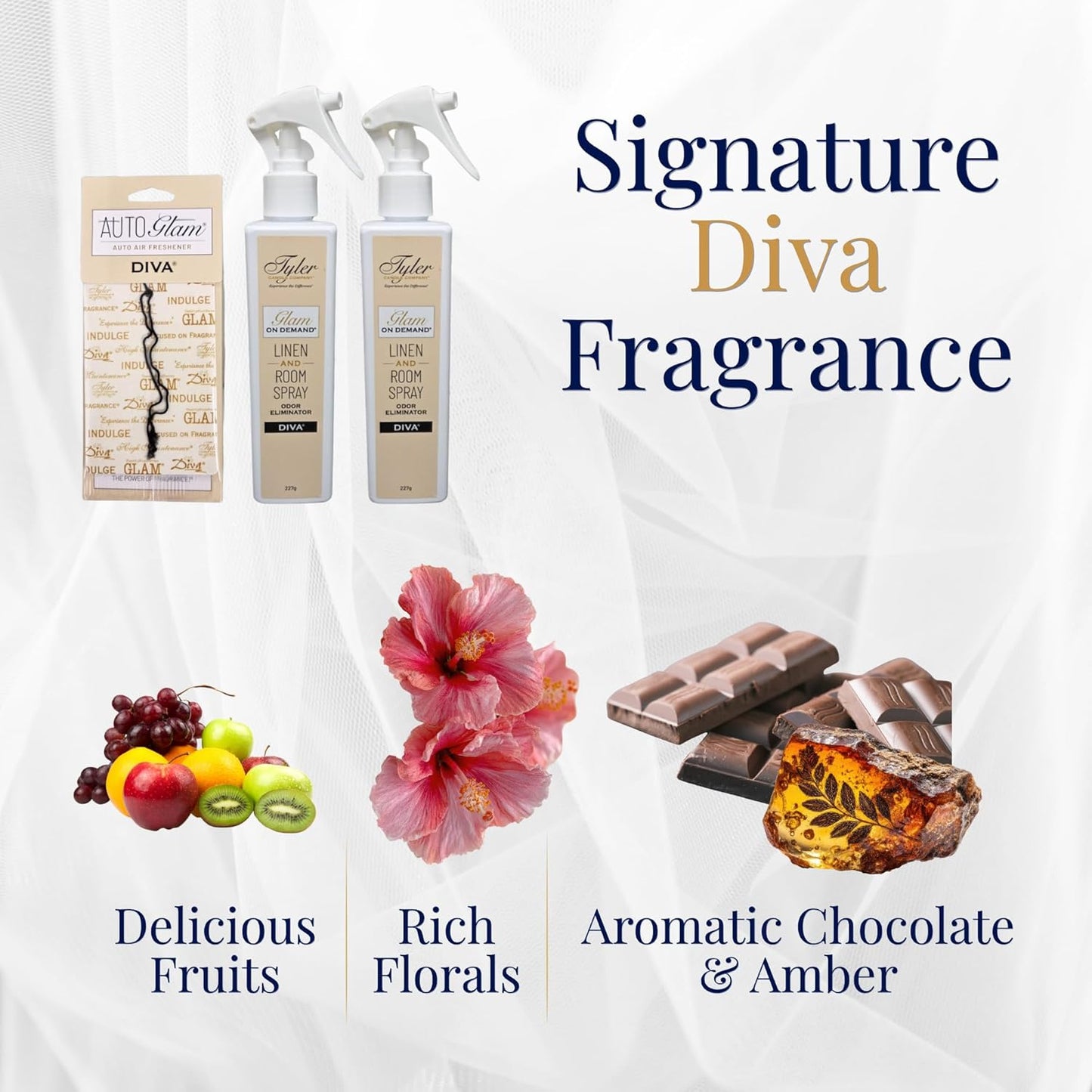 Tyler Diva Room Spray - Glam on Demand 2 Pack - Tyler Linen and Room Spray Bundle with AutoGlam and Stain Remover Pen - Diva Air Freshener and Odor Eliminator