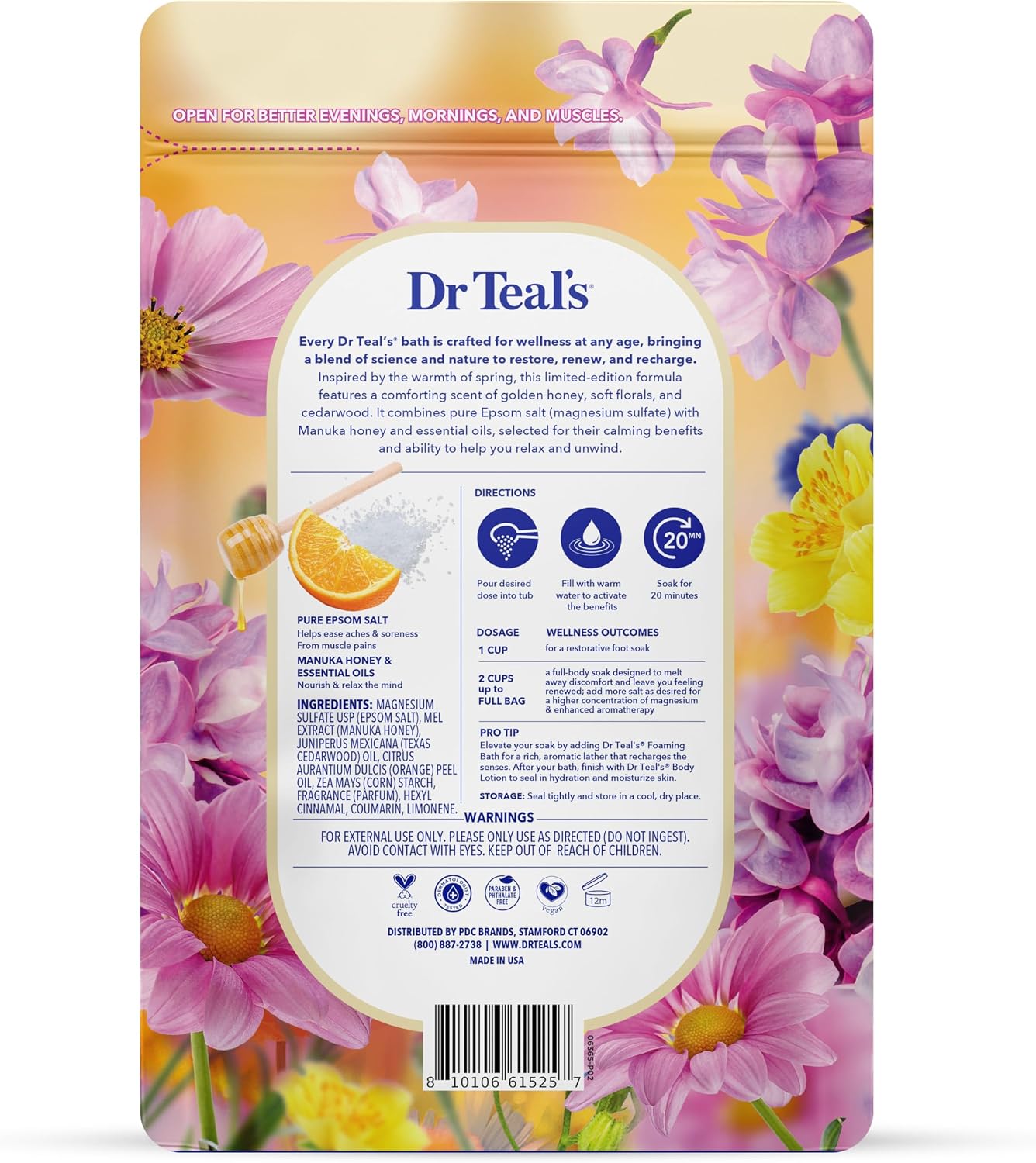 Dr Teal's Epsom Salt Magnesium Soak, Limited Edition Honey Blossom, 3 lbs (Pack of 4)