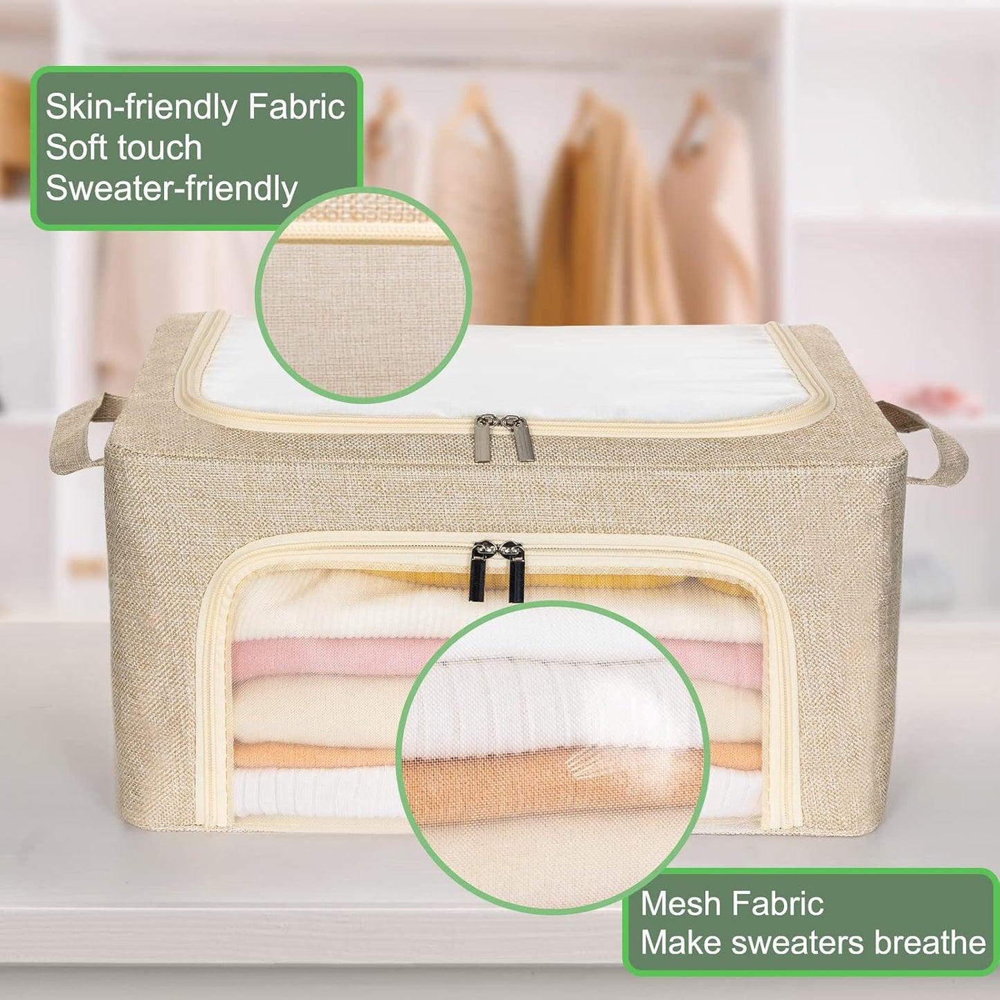 22L Cashmere Sweater Storage Bag with Natural Cedar Balls | BREATHABLE Cashmere Storage Bag Friendly for Knitwear Merino Wool/Knit Sweater for Closet Shelf Wool Clothes Garment Organizer Pouch