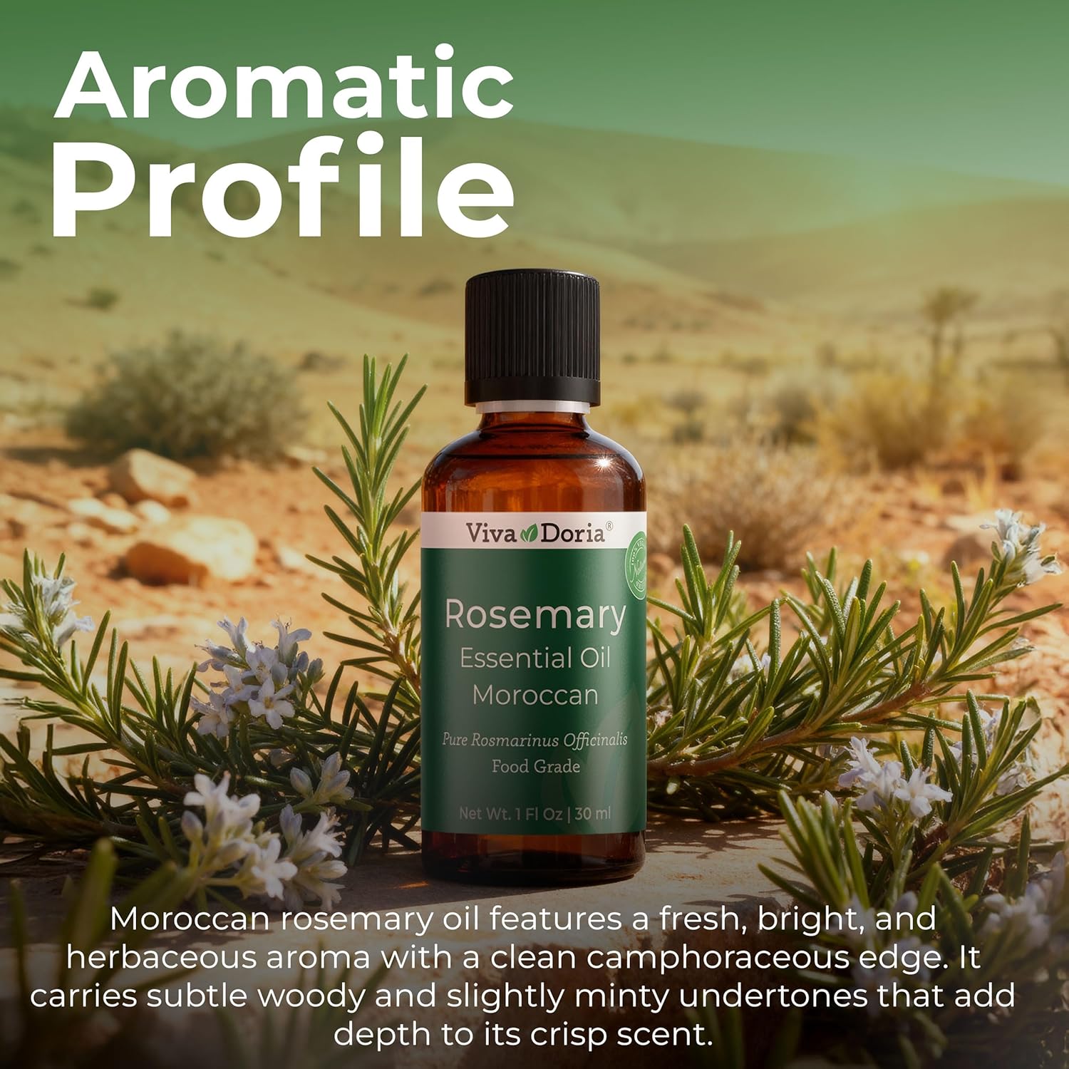 Viva Doria Rosemary Essential Oil, 100% Pure, Natural Essential Oil, Undiluted, for Aromatherapy | Food Grade, 30 mL (1 Fluid Ounce)
