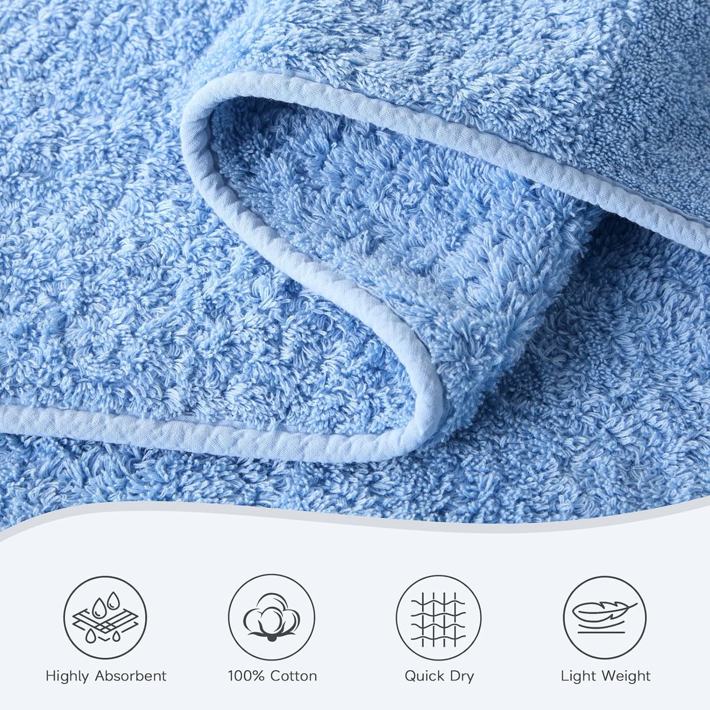 REDKISS 2 Pack Luxury 30x58 Inch Large Cotton Bath Towels Set,Ocean Blue | 100% cotton luxury fabric, ultra soft, highly absorbent & quick dry ocean blue towels for bathroom, gym, hotel and spa