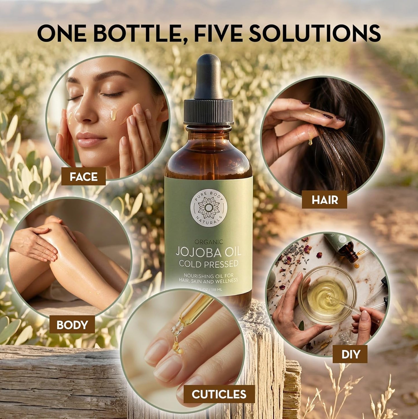 Pure Body Naturals Organic Jojoba Oil, 4 Fl Oz - 100% Pure, Organic, USA-Sourced, Cold Pressed Jojoba Oil for Skin, Face, Nails and Hair - Carrier Oil for Mixing Essential Oils