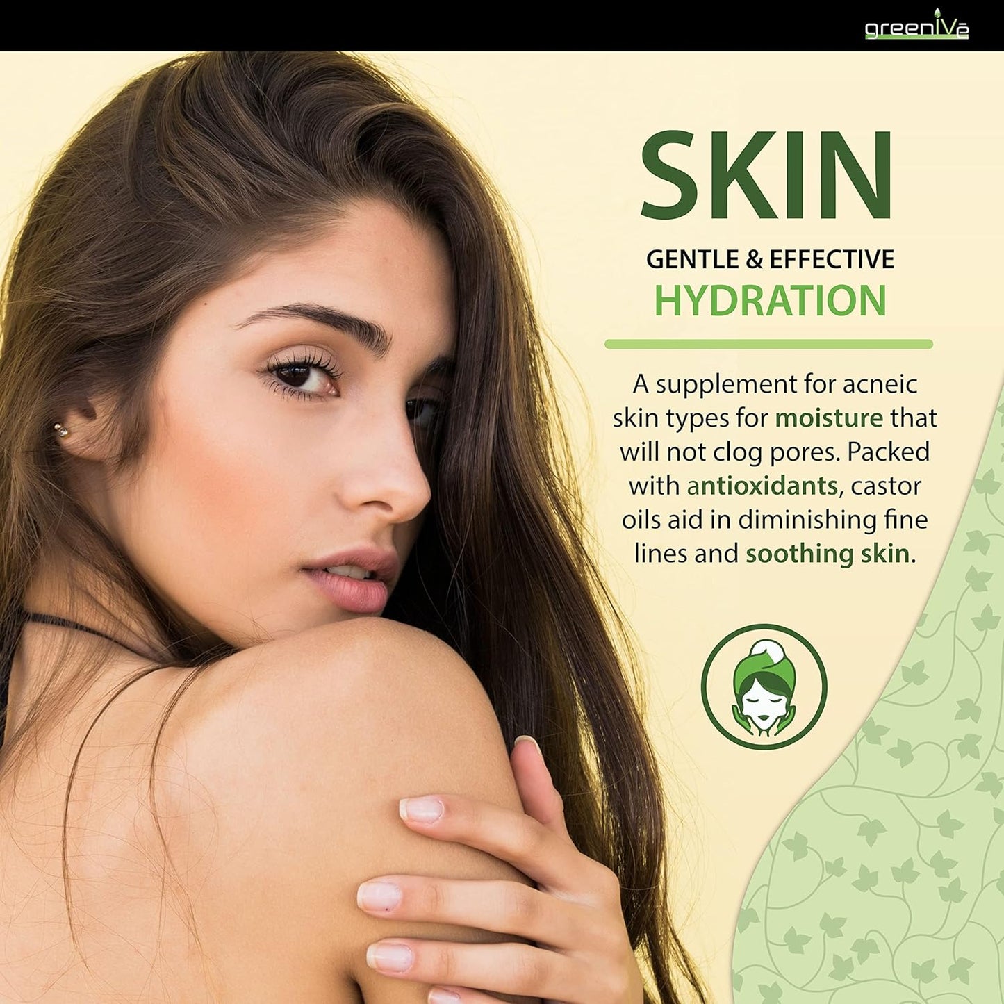 GreenIVe 100% Pure Castor Oil – Cold-Pressed, Hexane-Free – Hair, Eyebrows, Eyelashes, Skin Moisturizer, Castor Pack Wrap Oil Glass Bottle (4 Fl oz)