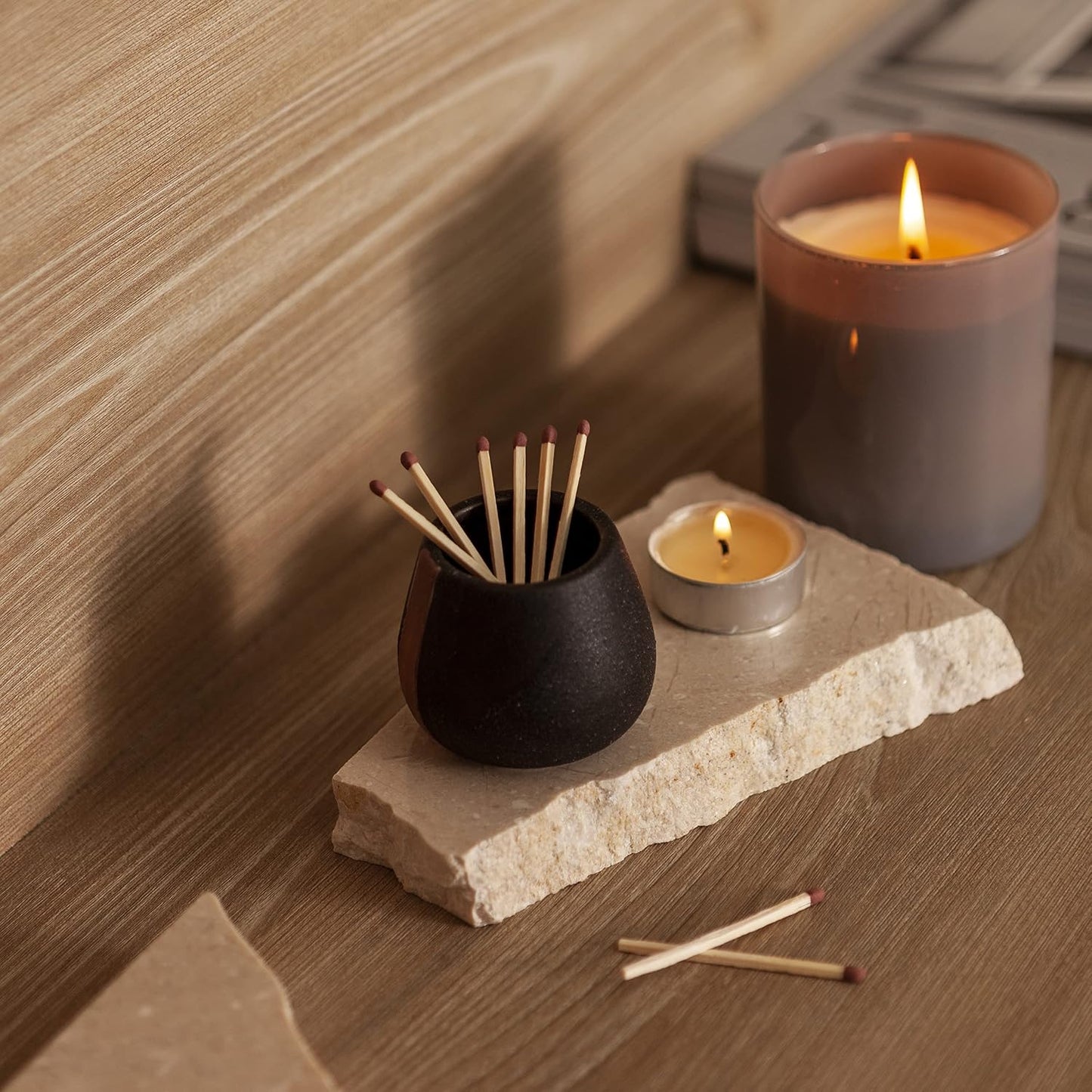Amarcado Ceramic Match Holders with Striker - Set of 2 - Candle Accessories - Candle Lover Gifts - Housewarming Gift - Matches NOT included