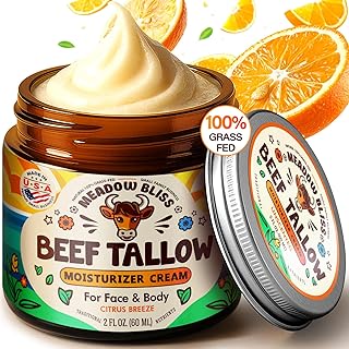 Beef Tallow for Skin - Moisturizer Cream - 100% Grass Fed - Whipped Beef Tallow - Organic Jojoba Oil - Organic Shea Butter - Supports Eczema, Rosacea+ - Made in USA - Citrus Breeze - 2 oz