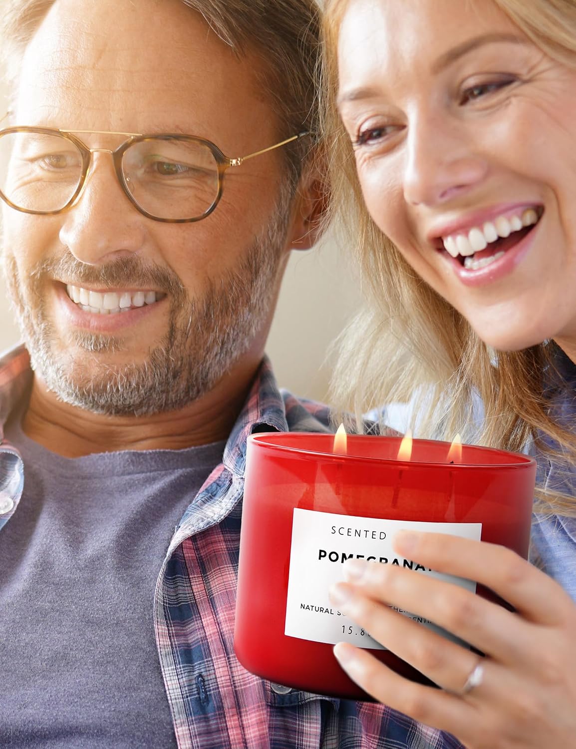 Pomegranate Noir Scented Soy Candle - Large 3-Wick Aromatherapy Candle for Home, 15.8oz - Sweet Fruity Vanilla Stress Relief Candle - Luxury Gift for Women & Men