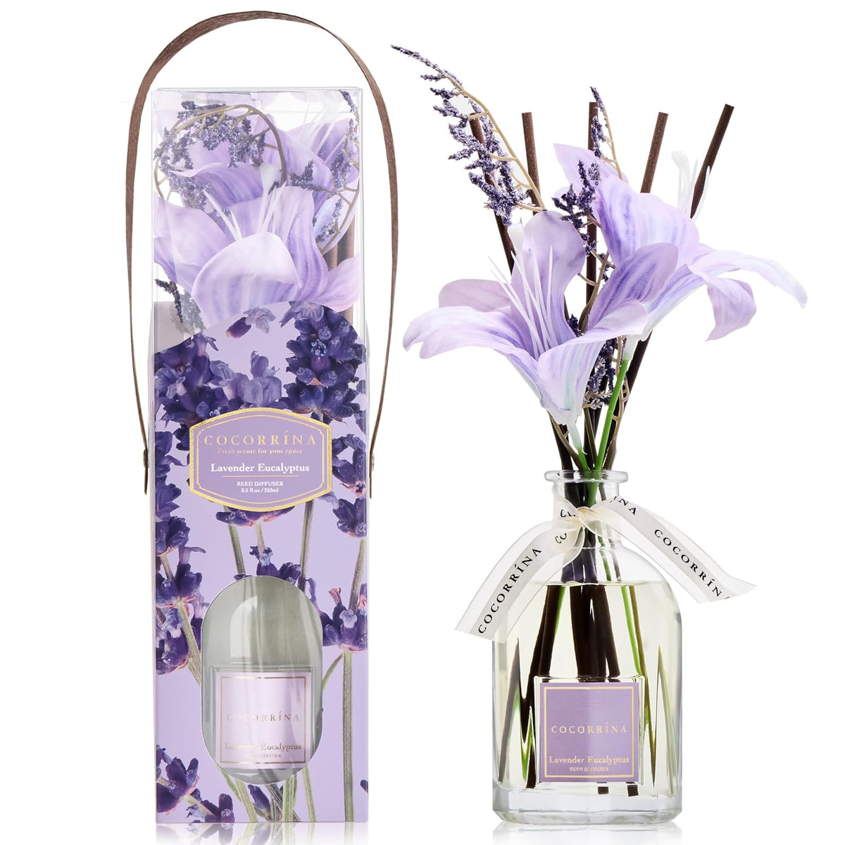 COCORRÍNA Reed Diffuser - Lavender Eucalyptus 8.5 Fl.oz Flower Reed Diffuser with Sticks