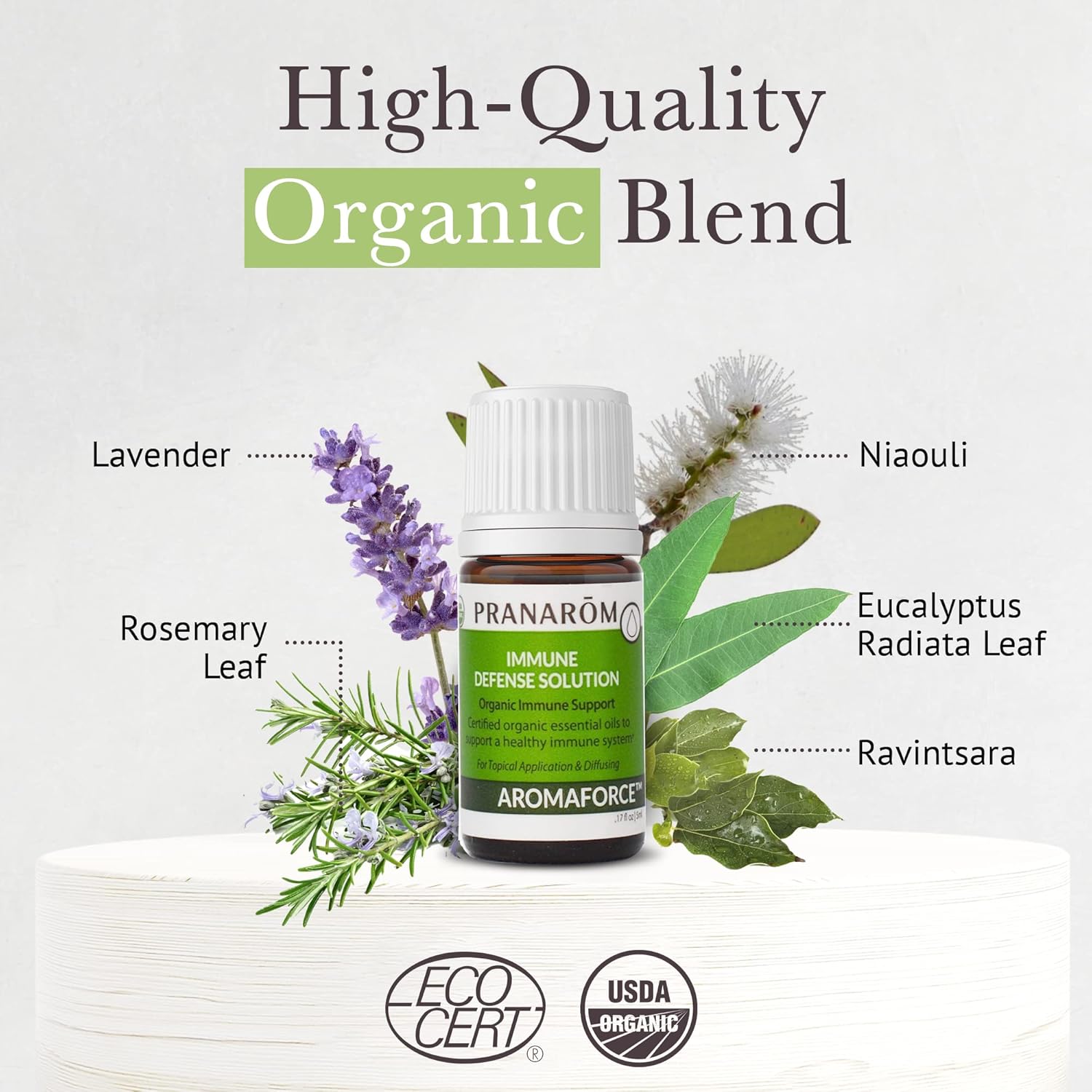 Pranarom - Aromaforce Immune Defence Wellness Blend - Eucalyptus, Rosemary, Peppermint, Corriander, and Clove Bud - 100% Pure Essential Oil Blend | USDA and ECOCERT Certified Organic (5ml)