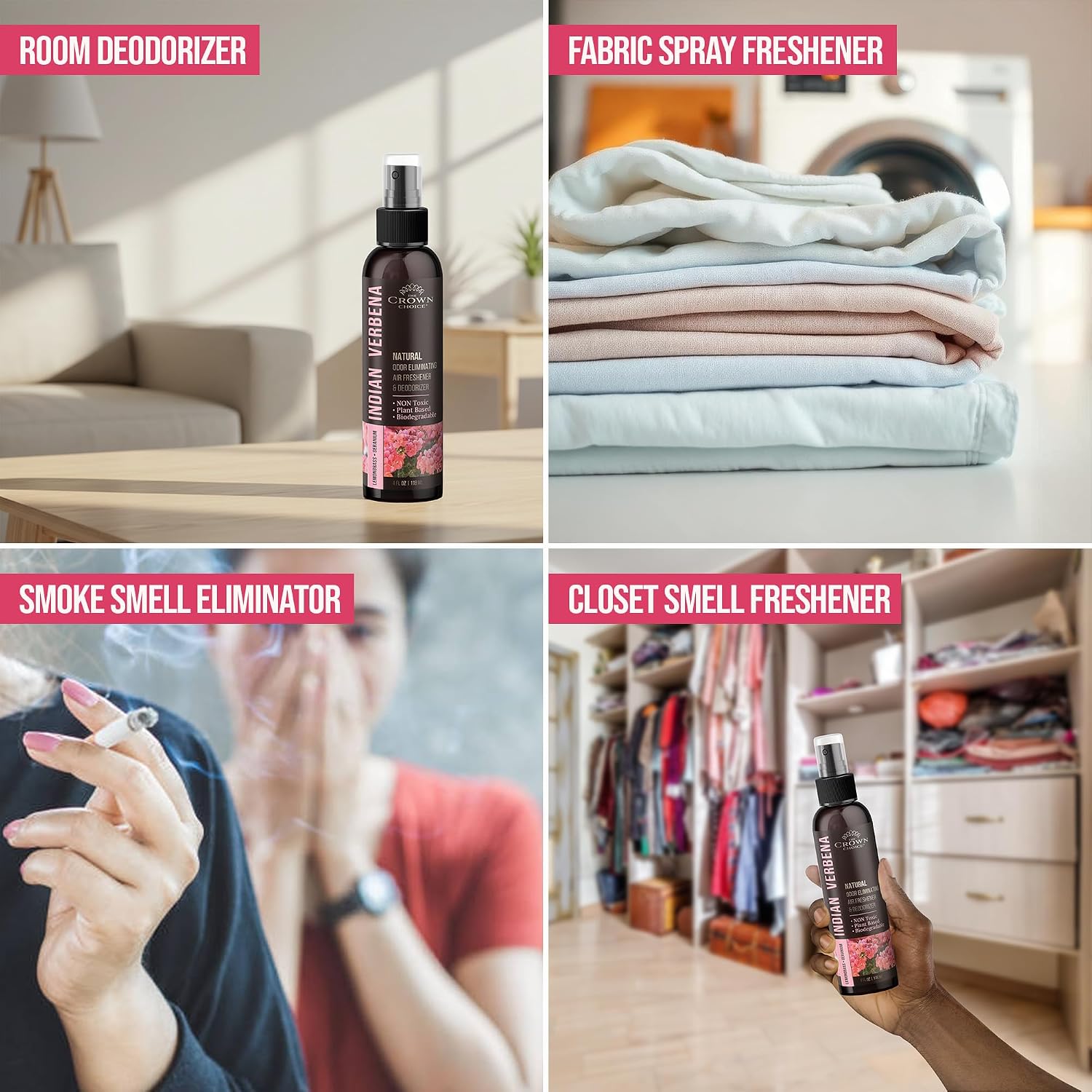 Non-Toxic Odor Eliminator, Natural Geranium & Lemongrass Air Freshener Spray for Home, Room, Closet & Couch Deodorizer, Long Lasting Bathroom & Toilet Freshener, Safe for Kids & Pets - 4 oz Pack of 2