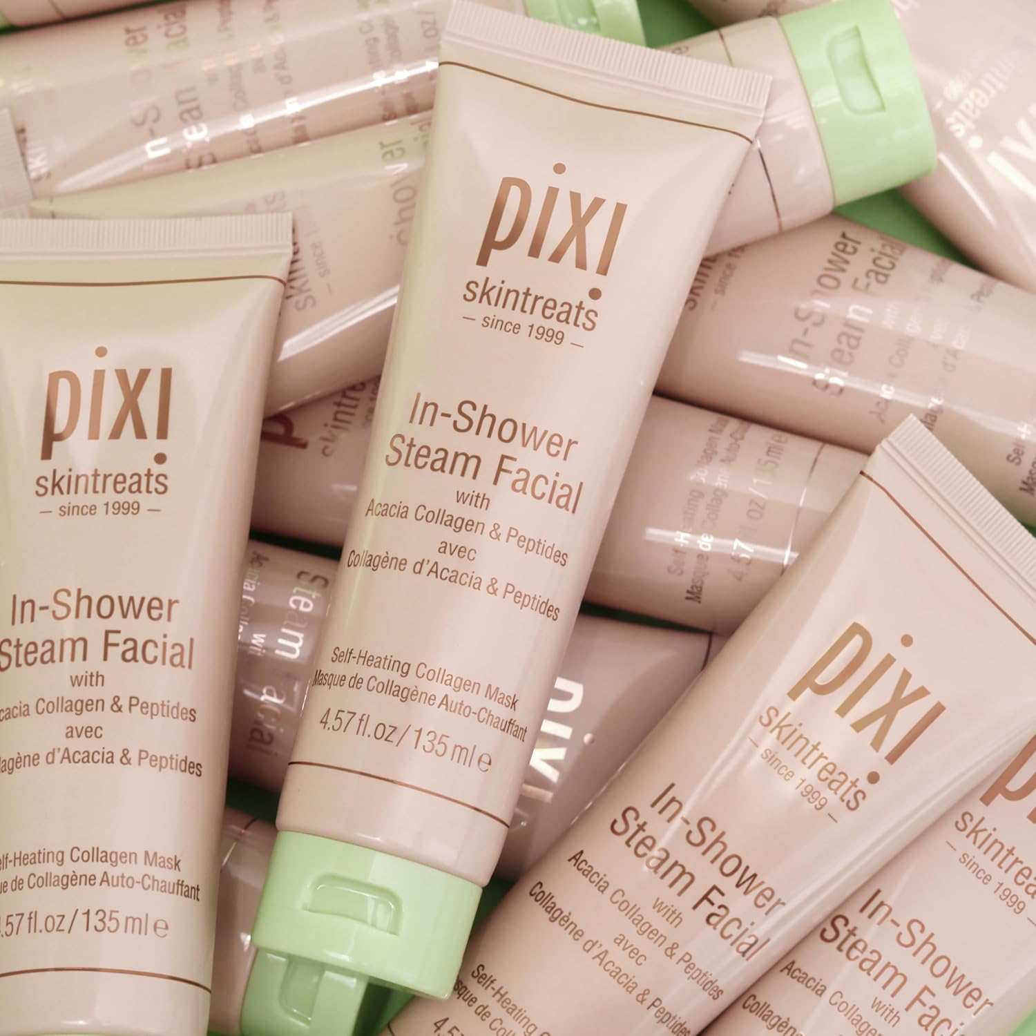 Pixi In-Shower Steam Facial | Gel-to Oil Cleanser for Radiant Skin | Deeply Nourishes, Softens & Tones | Self-heating for Use in Shower or Bath | 4.6 fl oz/ 135 ml