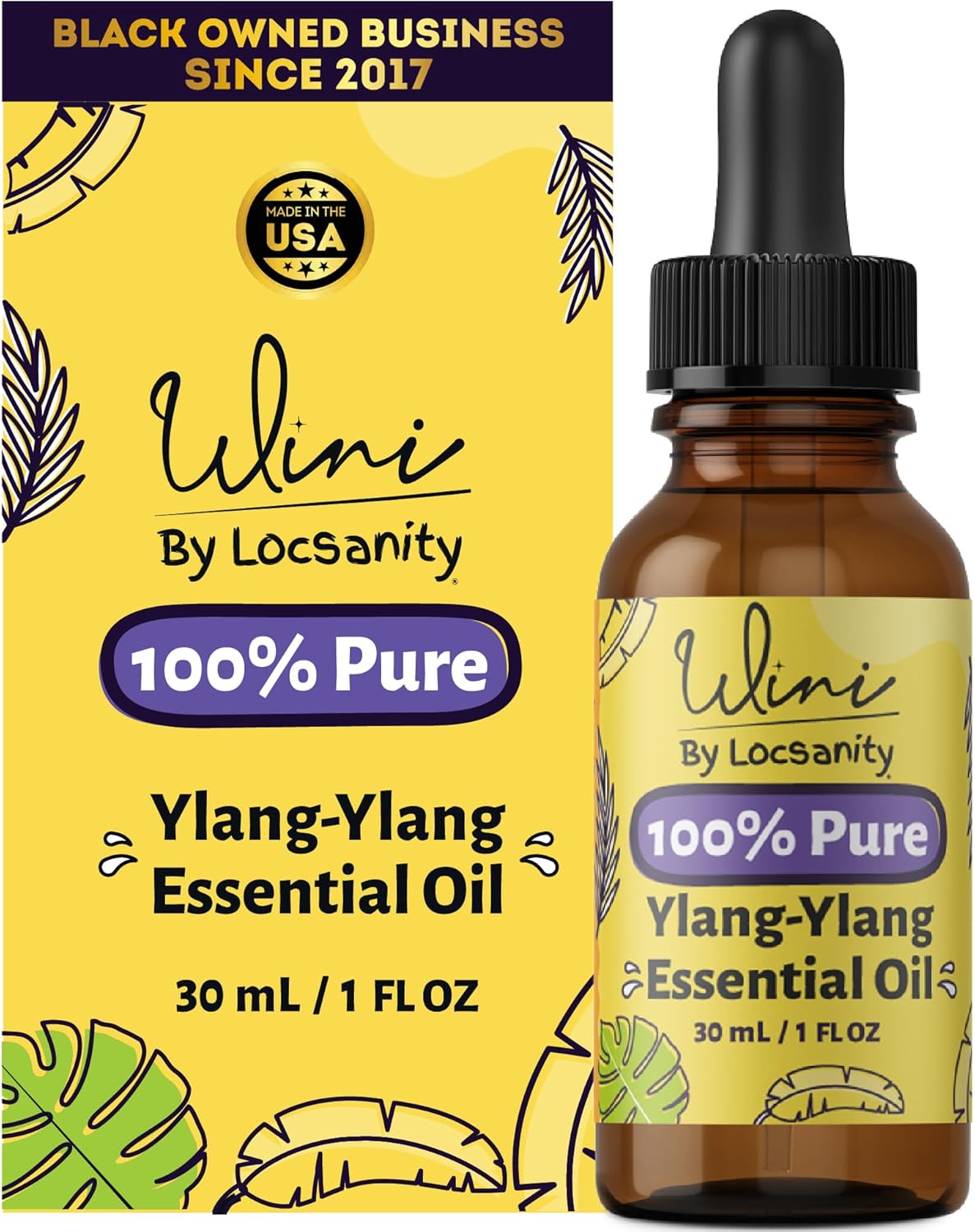 WINI by Locsanity Ylang-Ylang Essential Oil with Glass Dropper | 100% Pure & Natural Ylang-Ylang Diffuser Oil | Premium Grade Essential Oils for Skin Care, Aromatherapy, Hair & Scalp, Massage | 30ml
