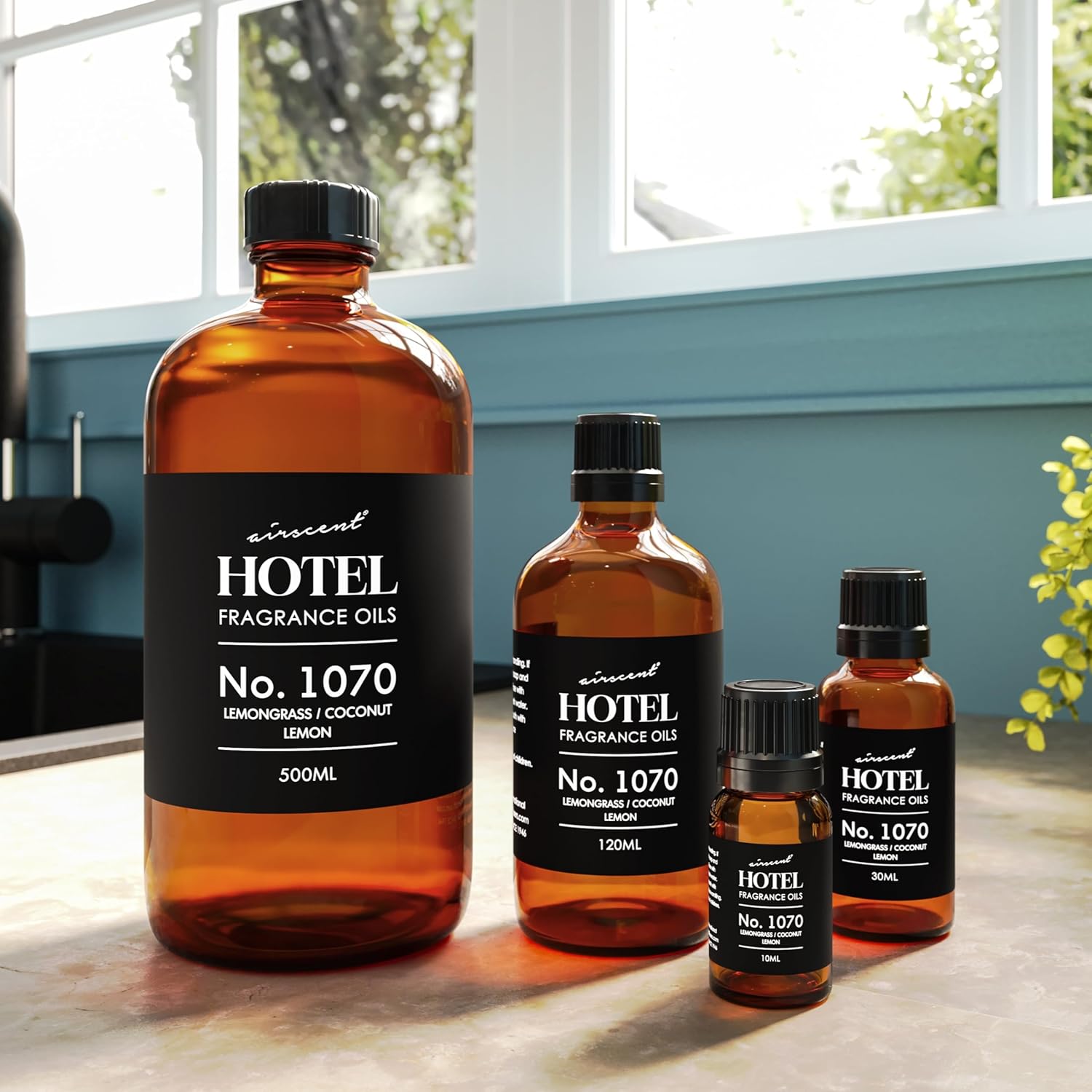 AirScent Hotel Diffuser Oil No. 1070 - Lemongrass, Coconut, Lemon - Premium Fragrance Oil for Ultrasonic and Waterless Diffusers and Crafting - 10 mL, 0.34 fl oz Glass Dropper Bottle