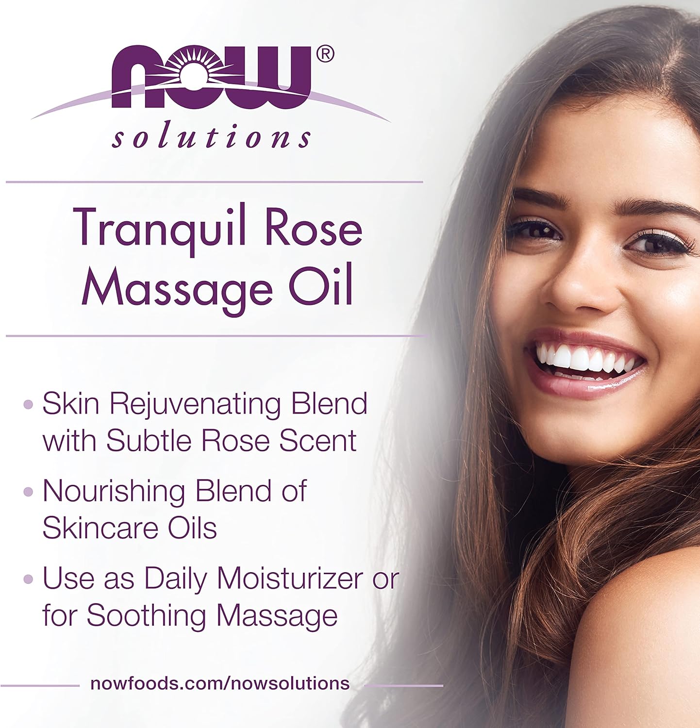 NOW Solutions, Tranquil Rose Massage Oil, Body Moisturizer for Dry Sensitive Skin, Promotes Healthy-Looking Skin, 8-Ounce