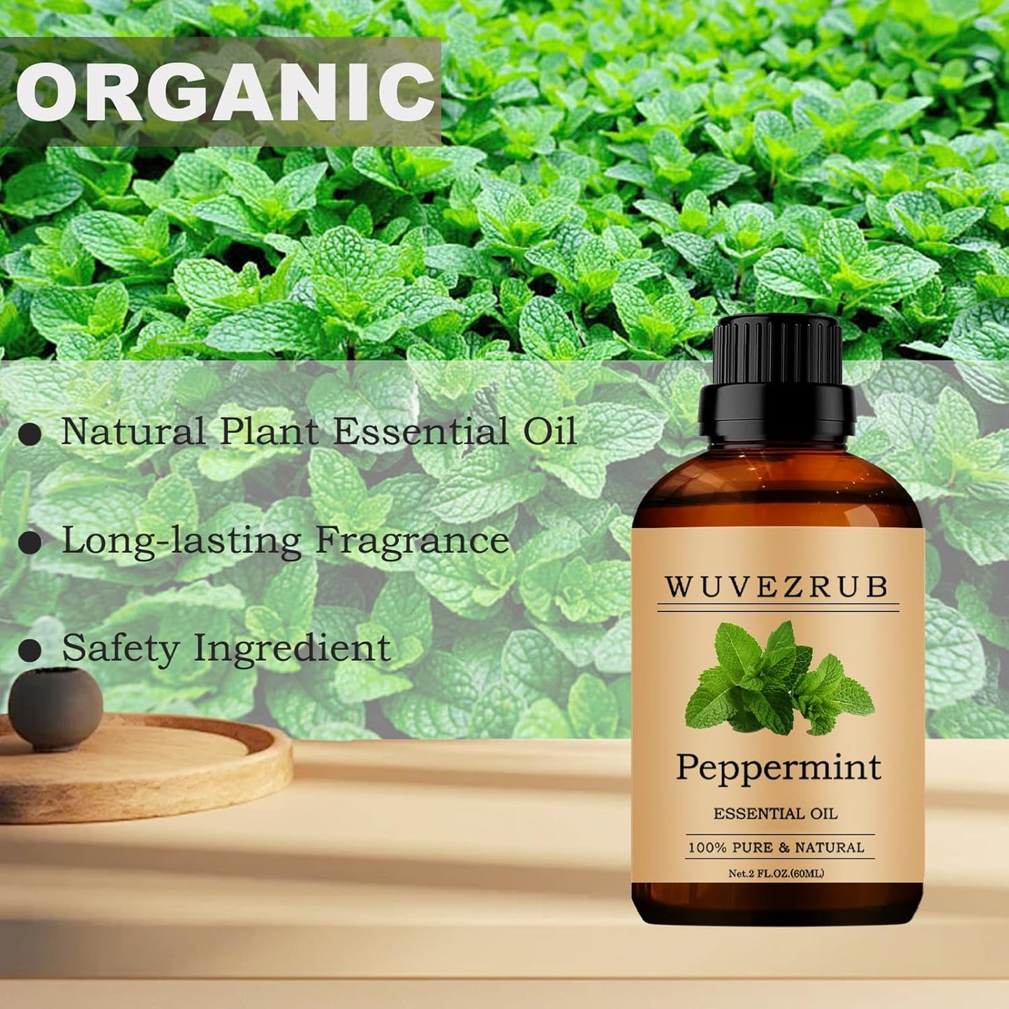 Peppermint Essential Oil 60ML, 100% Pure and Natural for Aromatherapy Diffuser - 2 Fl Oz