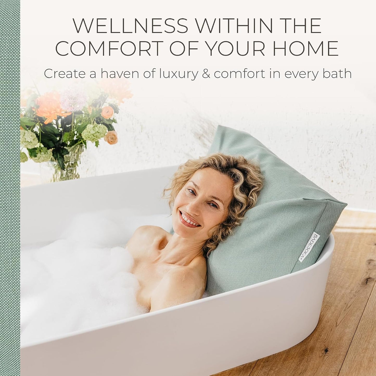 BADESOFA® Luxury Bath Pillow S - Ultra Comfortable & Quick-Drying Bath Back Pillow - Washable Full Body Bath Pillow for Bathtub - Therapeutic Head and Neck Support - Luxury Spa Cushion in Green
