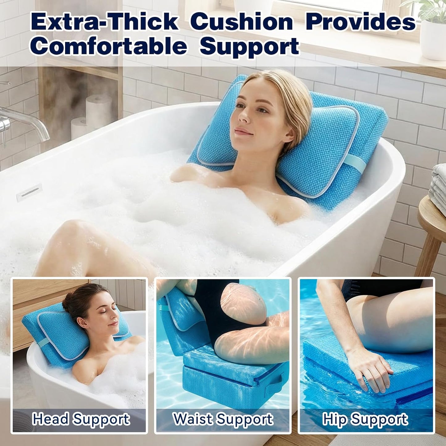 Hot Tub Booster Seat for Adults, Thickened Bathtub Cushion with Backrest and Removable Bath Pillow, 3D Air Mesh Hot Tub Seat Accssories, Full Body Support for Back Pain Relief, Relaxing Spa