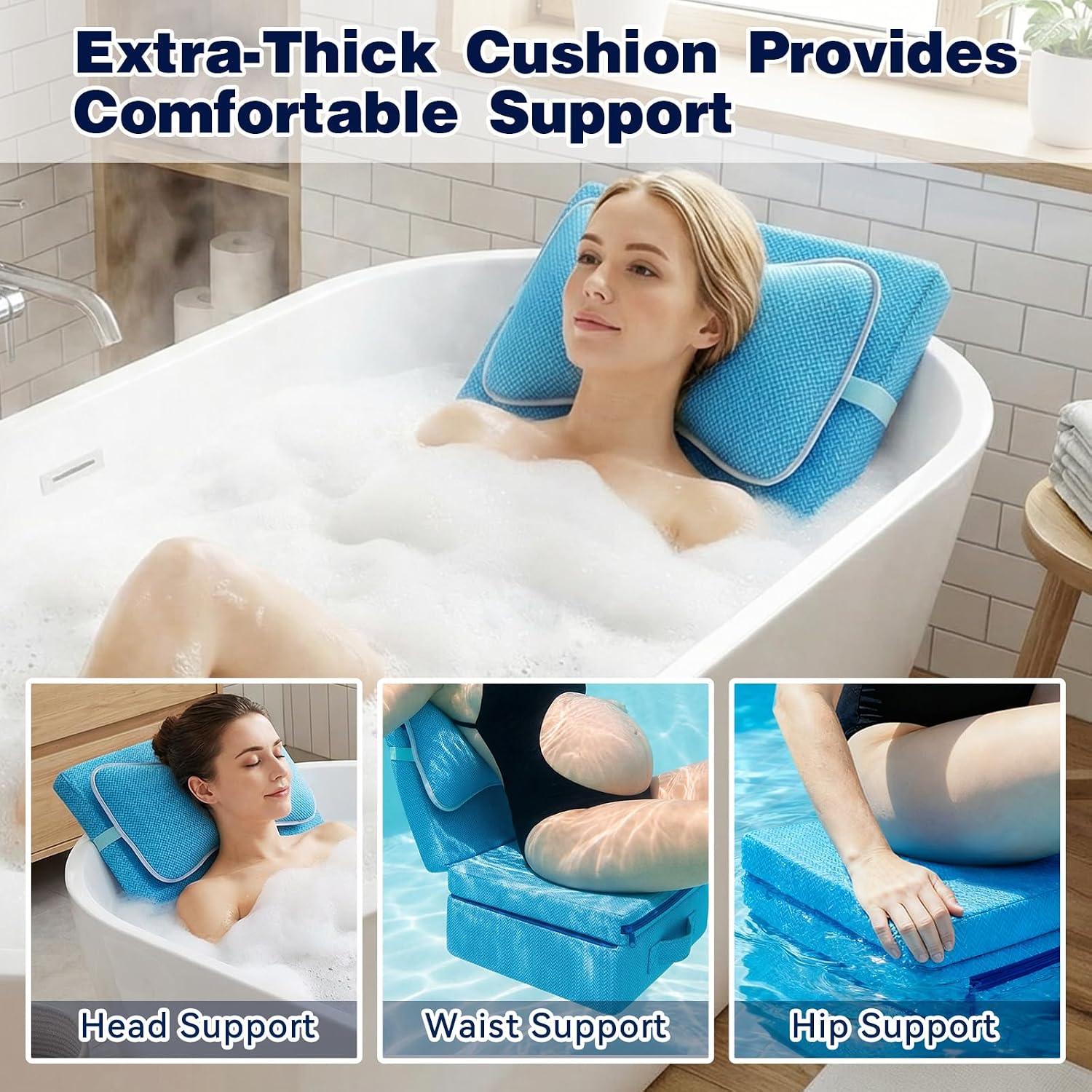 Hot Tub Booster Seat for Adults, Thickened Bathtub Cushion with Backrest and Removable Bath Pillow, 3D Air Mesh Hot Tub Seat Accssories, Full Body Support for Back Pain Relief, Relaxing Spa