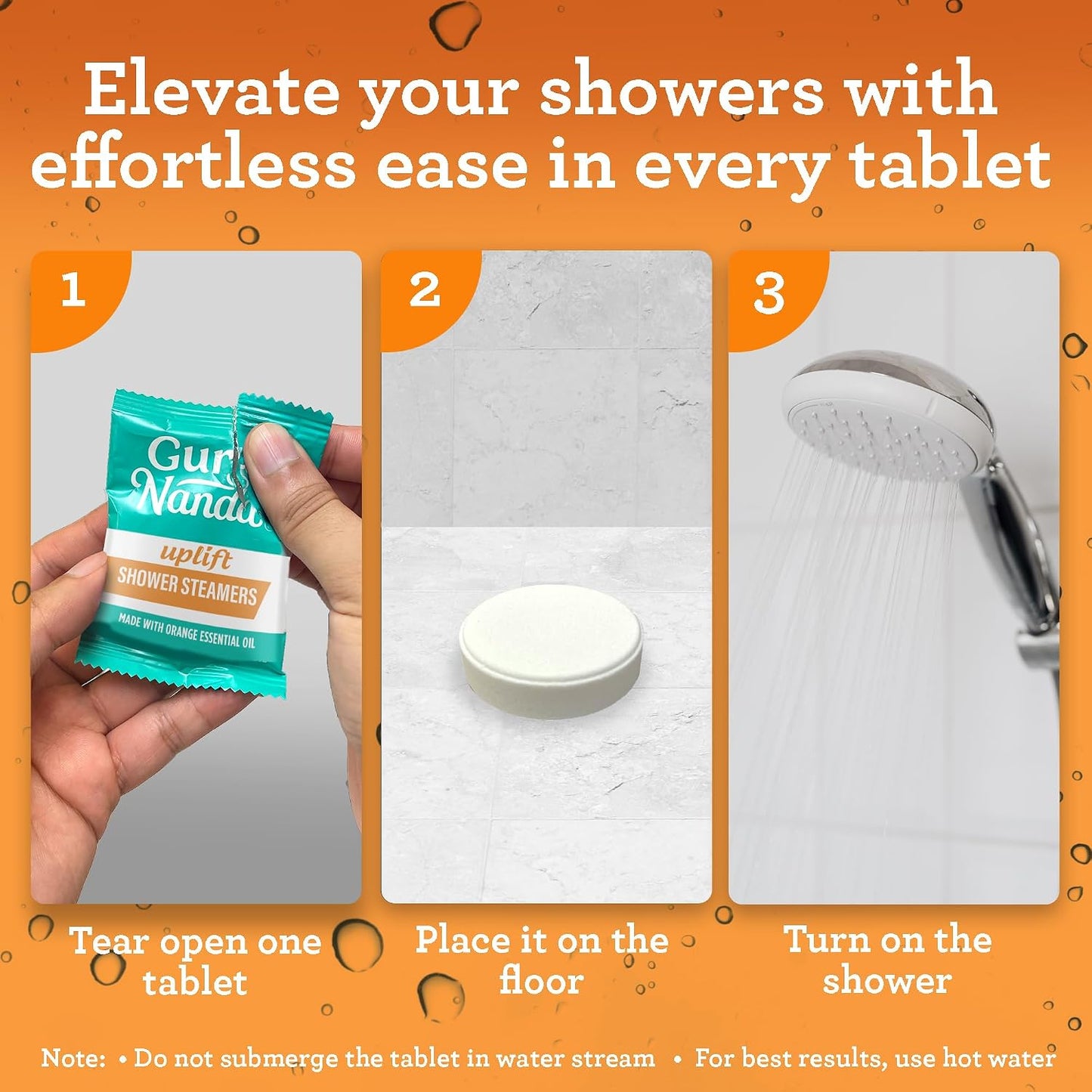 GuruNanda Uplift Shower Steamer Tablets (Pack of 10) - 100% Natural Orange Essential Oil Helps with Mood Enhancement & Relaxation and Eucalyptus aids in Congestion - Perfect for Home Spa & Self Care