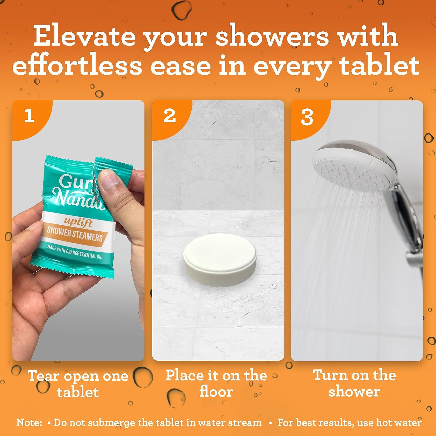 GuruNanda Uplift Shower Steamer Tablets (Pack of 10) - 100% Natural Orange Essential Oil Helps with Mood Enhancement & Relaxation and Eucalyptus aids in Congestion - Perfect for Home Spa & Self Care
