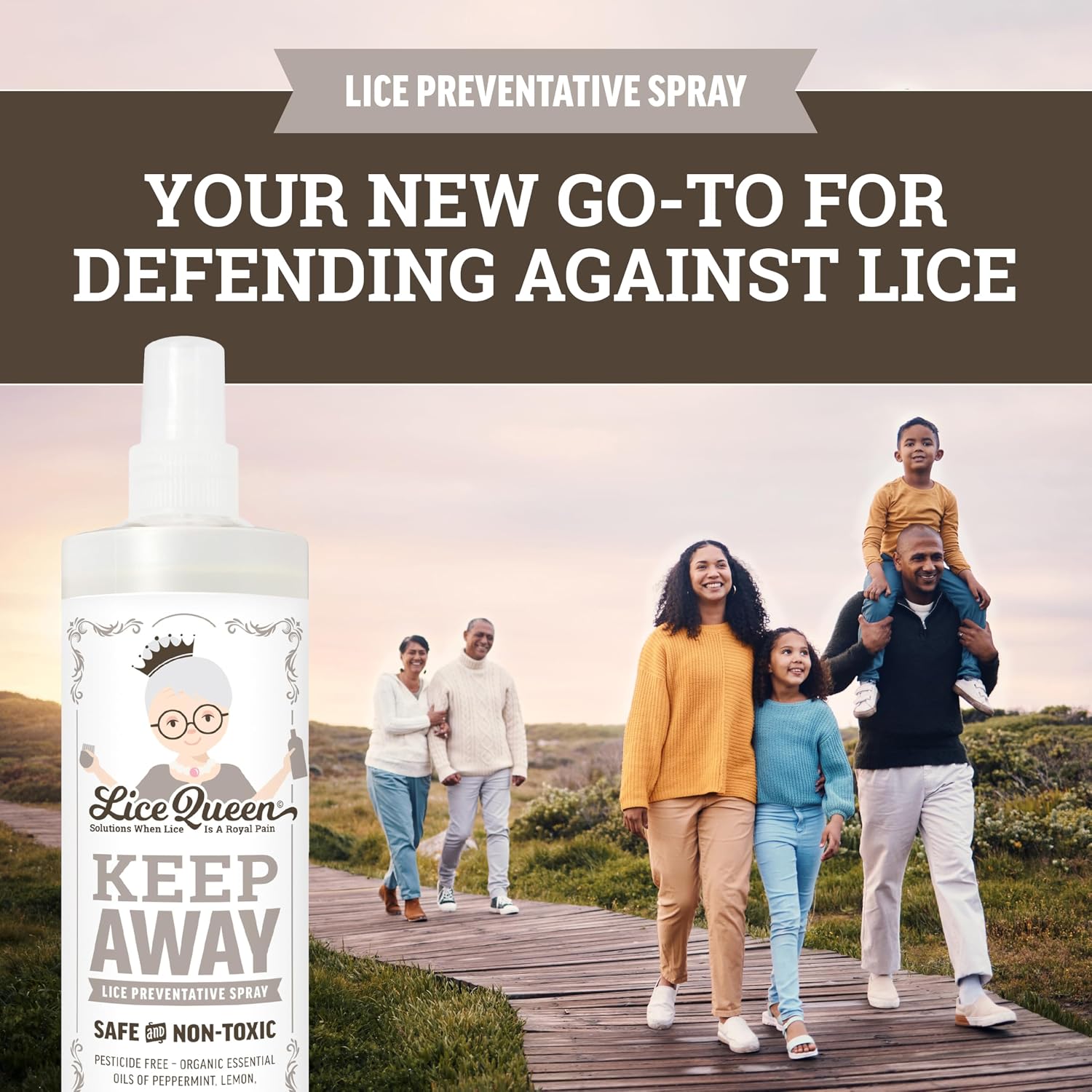 Keep Away Lice Preventative Spray for Hair, Bedding, Coats and Backpacks - Safe, Non-Toxic - Organic Essential Oils of Peppermint, Lemon and Rosemary - 8 fl oz - 2 Pack