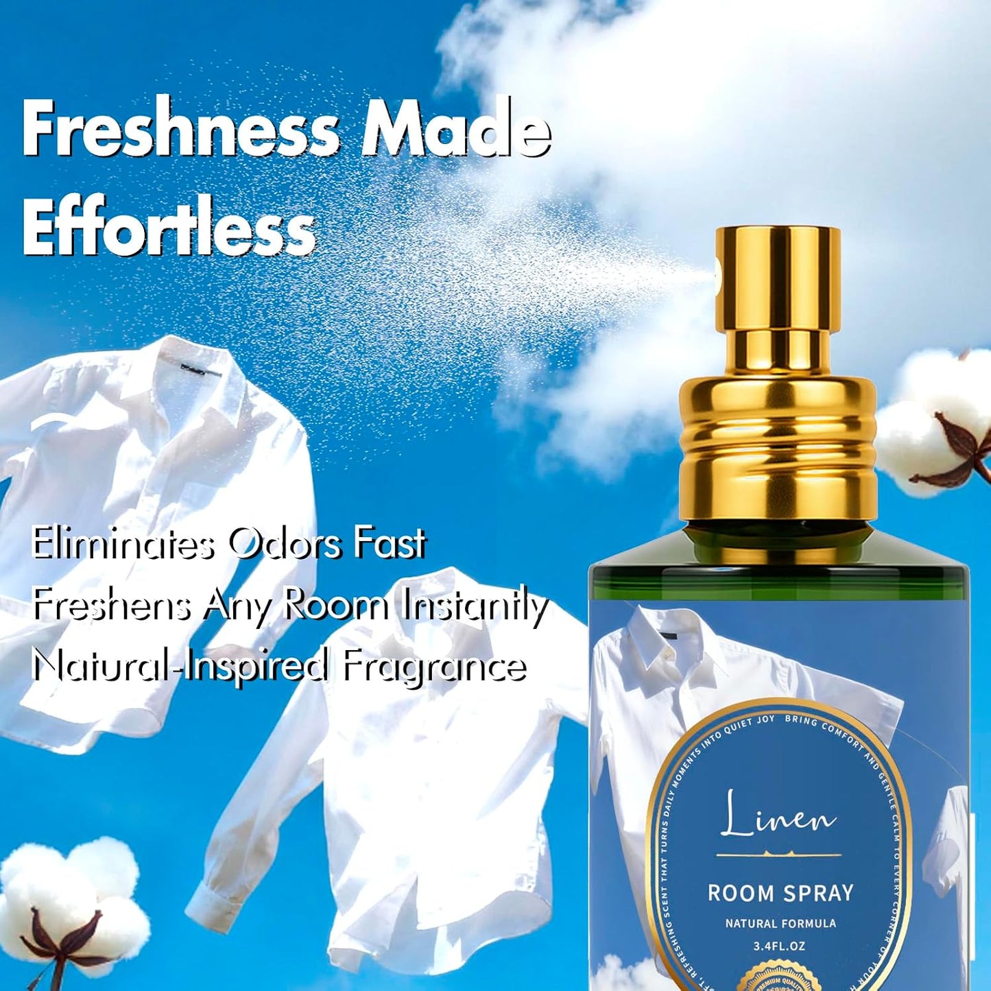 Linen Room Spray 2 Pack, 3.4oz/100ml Each – Long-Lasting Air Freshener & Odor Eliminator for Home, Bathroom, Bedroom & Office, Concentrated Room Spray