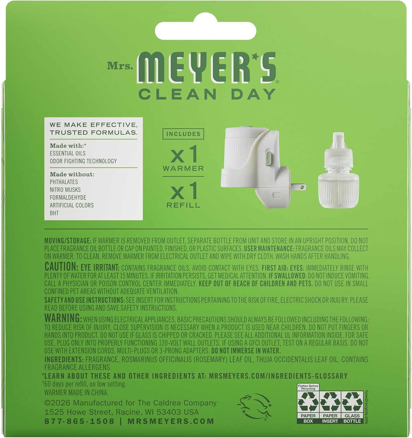 MRS. MEYER'S CLEAN DAY Premium Scented Oil Diffuser Kit, Fresh Cut Grass, 1 warmer and .67 fl oz refill