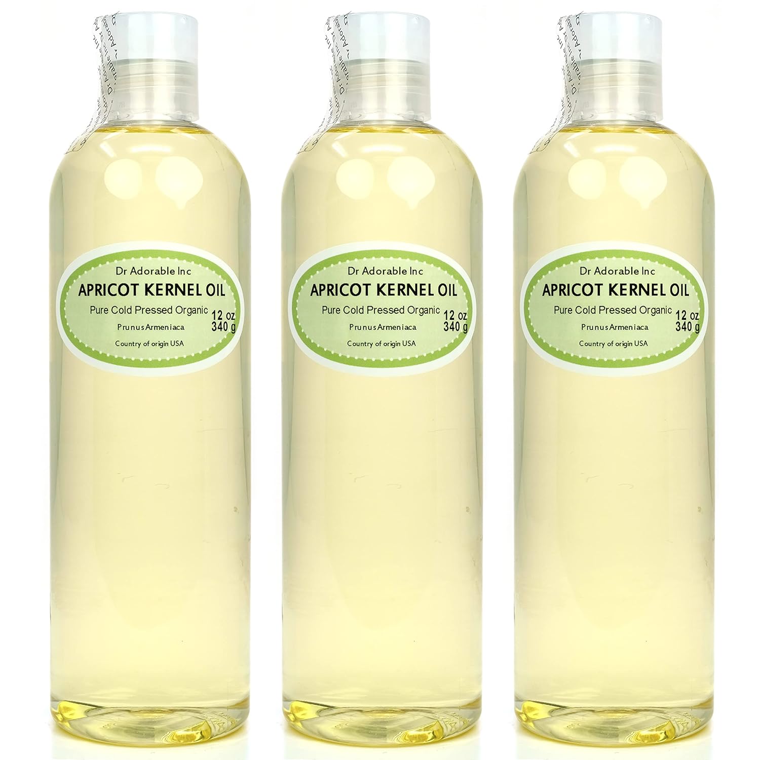 Dr Adorable - 36 Oz - Apricot Kernel Oil - 100% Pure Natural Organic Cold Pressed (3 of 12 Oz bottles)