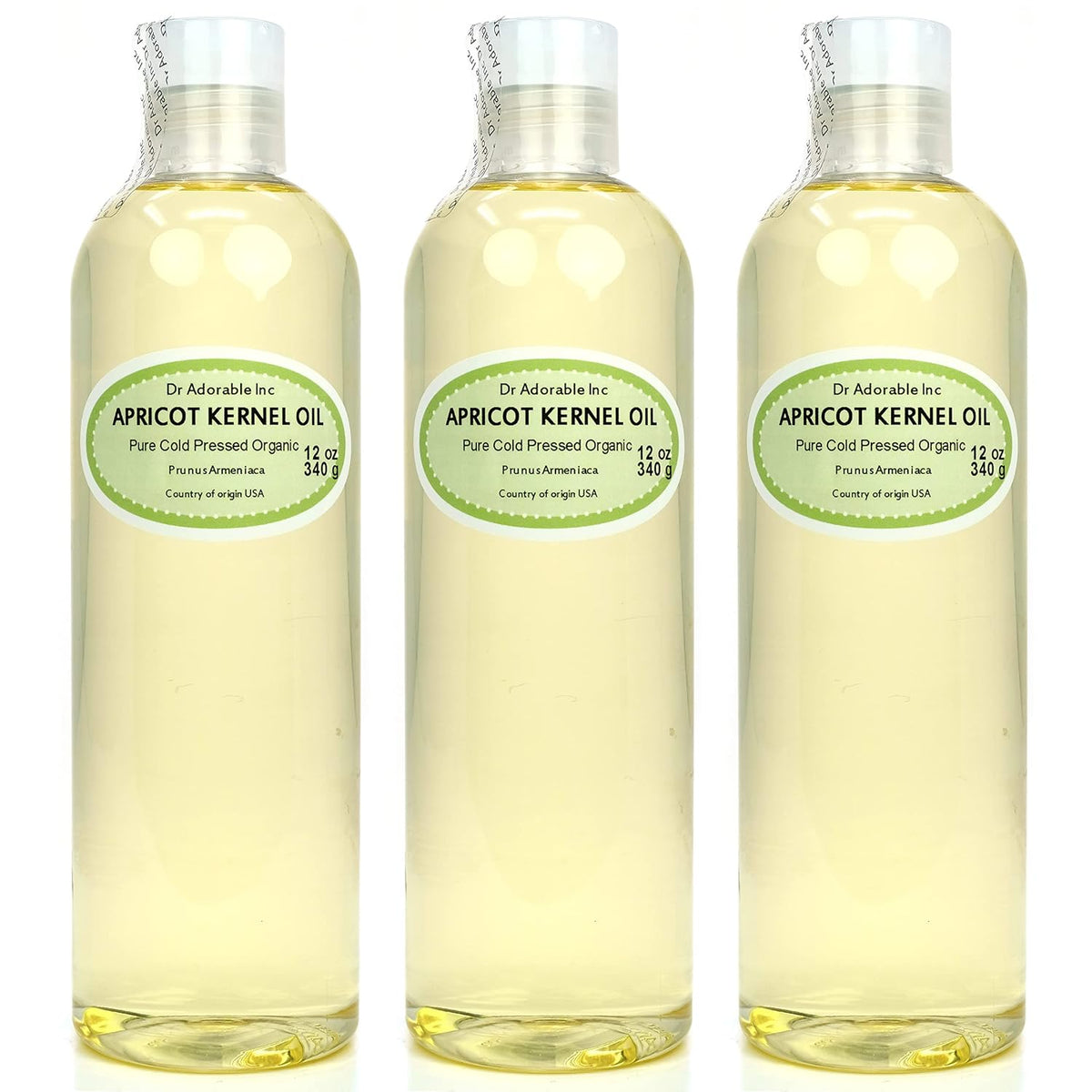 Dr Adorable - 36 Oz - Apricot Kernel Oil - 100% Pure Natural Organic Cold Pressed (3 of 12 Oz bottles)