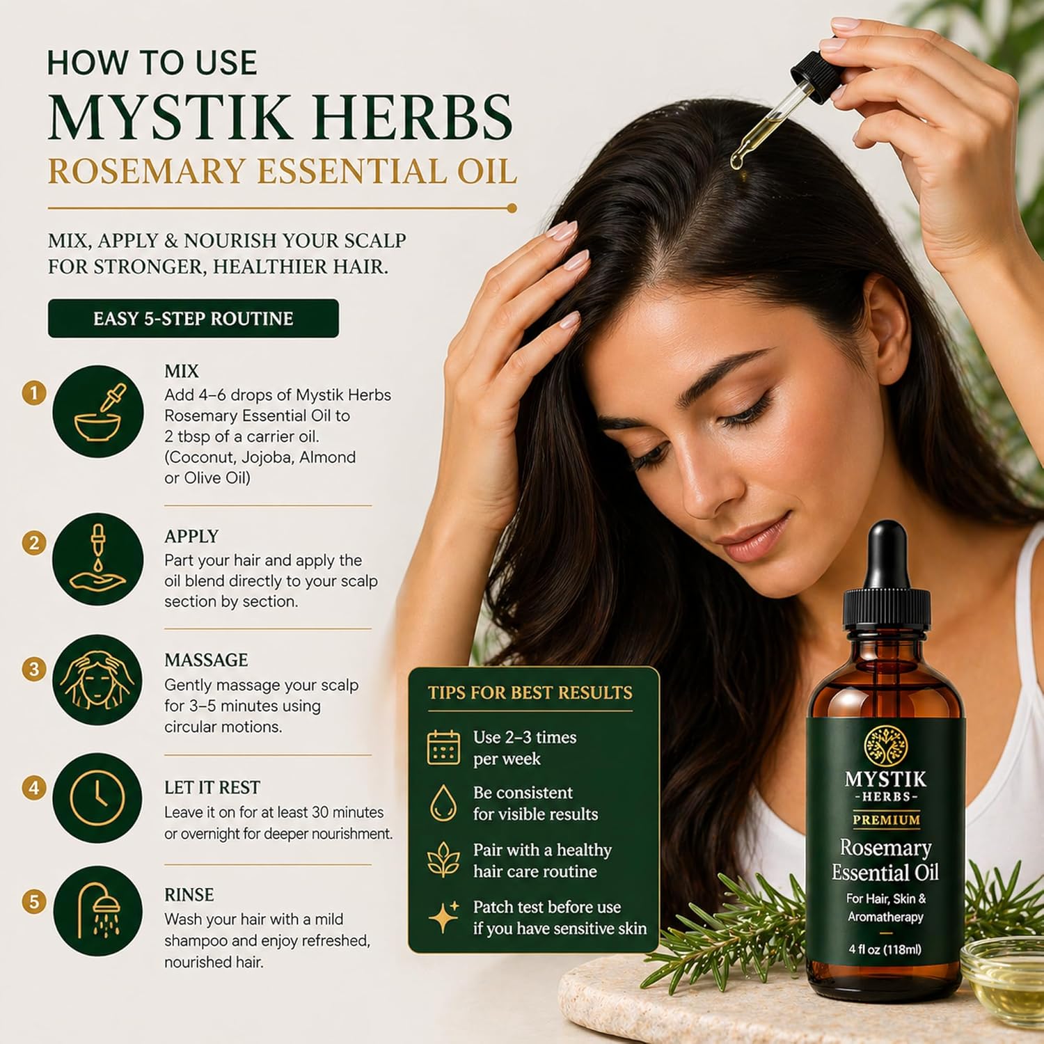 Premium Rosemary Essential Oil for Hair & Scalp, 100% Pure Undiluted Rosemary Oil for Hair Care, Skin & Aromatherapy, 4 fl oz (118ml)