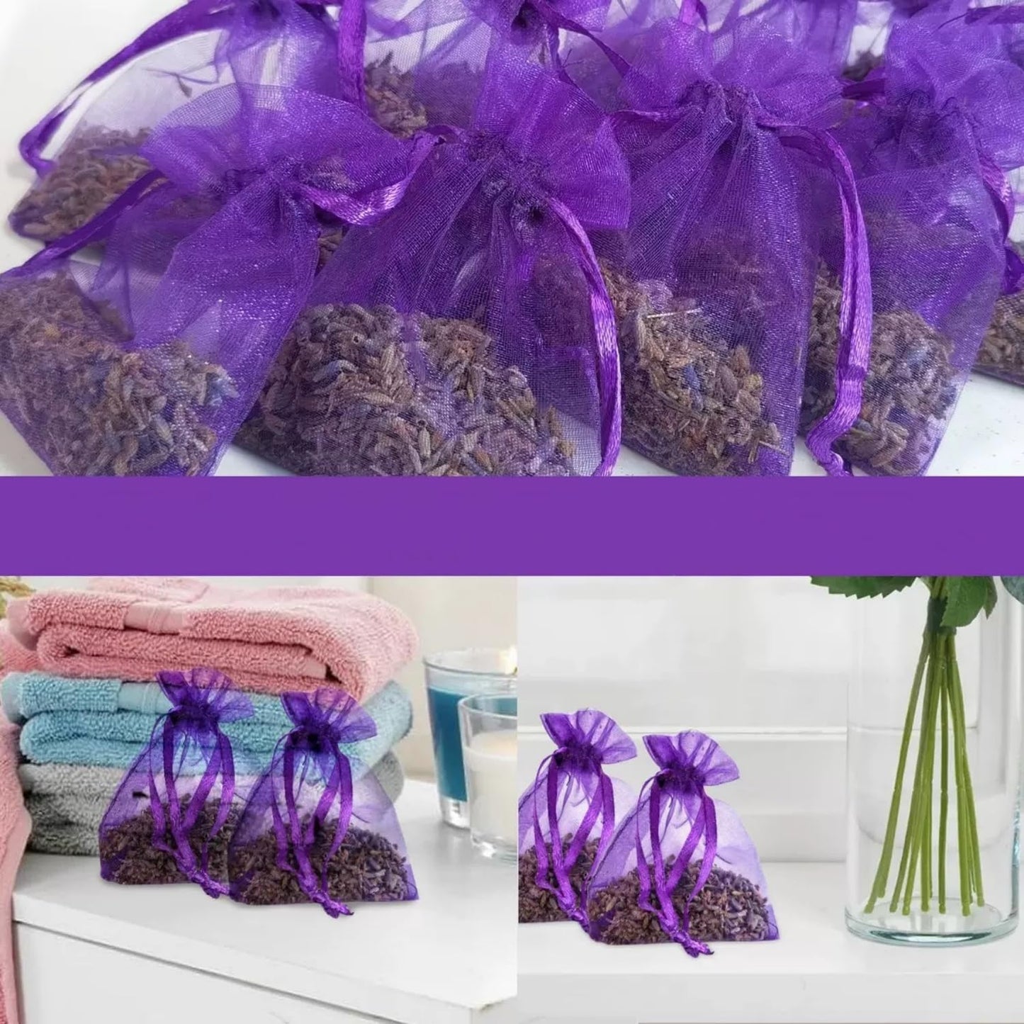 20-piece Lavender sachets for wardrobes, Drawers, Closets, and Storage Spaces, Home Fragrance sachets, Natural Lavender Flowers, Purple