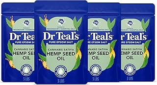 Dr Teal's Pure Epsom Salt, Cannabis Sativa Hemp Seed Oil, 3 lb (Pack of 4)