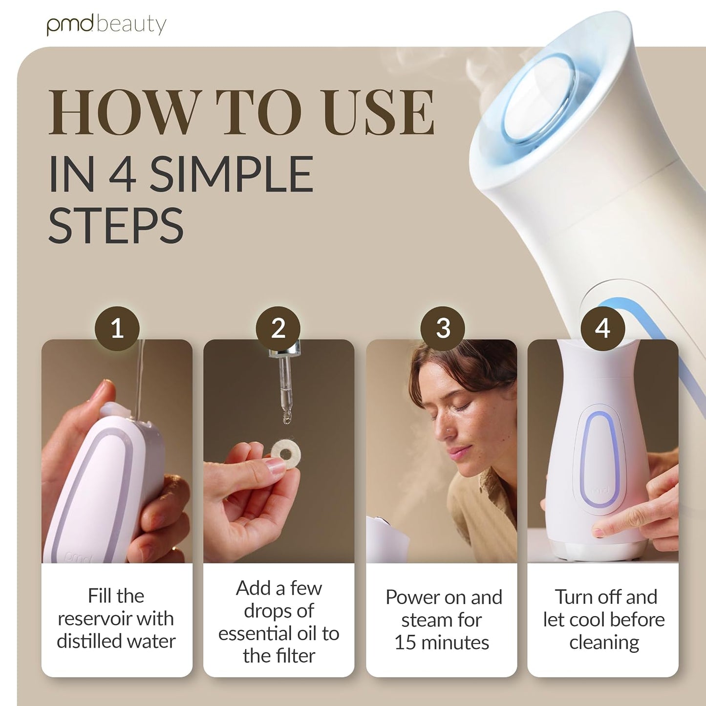 PMD SilkSteam Pro - Spa-Grade Facial Steamer with SilkSteam Technology - Rapid Start-Up - Adjustable, Directional Nozzle - Essential Oil Filters - Dewy, Hydrated Glow