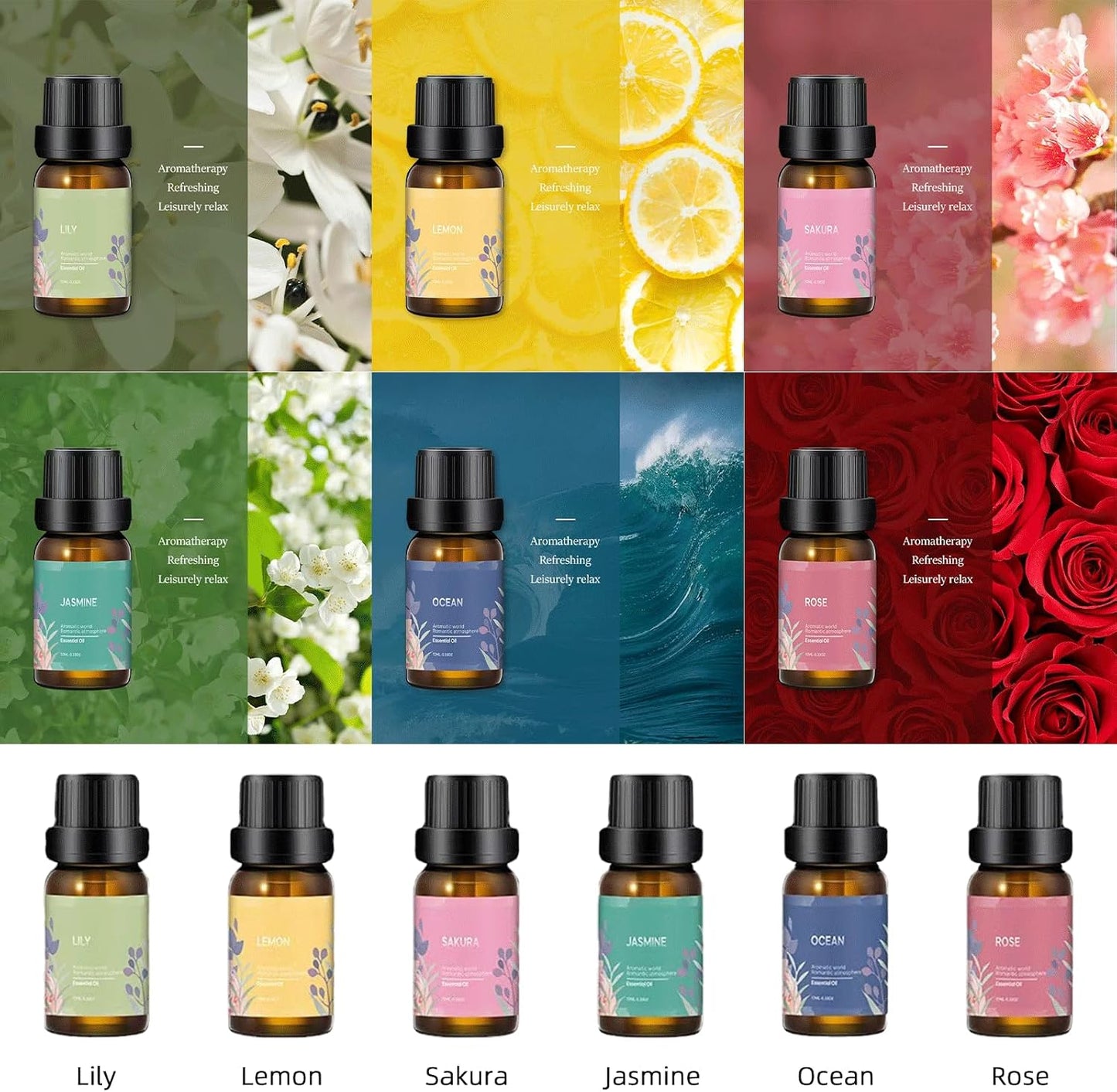 USB Essential Oil Diffuser with 6 Oils, Portable Ultrasonic Aromatherapy Diffuser for Home & Car, Cool Mist, 7-Color LED Night Light, Auto Shut-Off, One-Button Control,3 Colors (White)